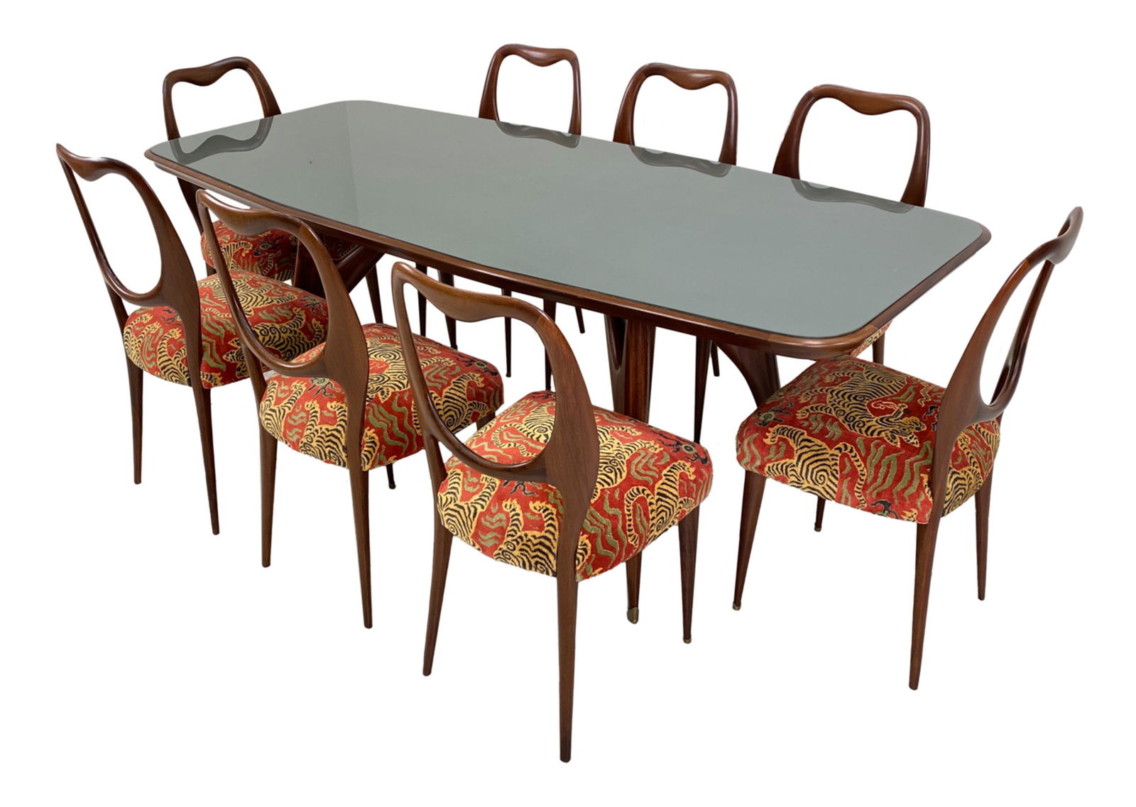 GUGLIELMO ULRICH DINING CHAIRS AND TABLE: Exquisite sculptural dining suite designed by Guglielmo Ulrich. Comprising of (8) dining chairs and dining table. Made in Italy. Apparently unmarked. Provenance: Purchased in New York City at Van den
