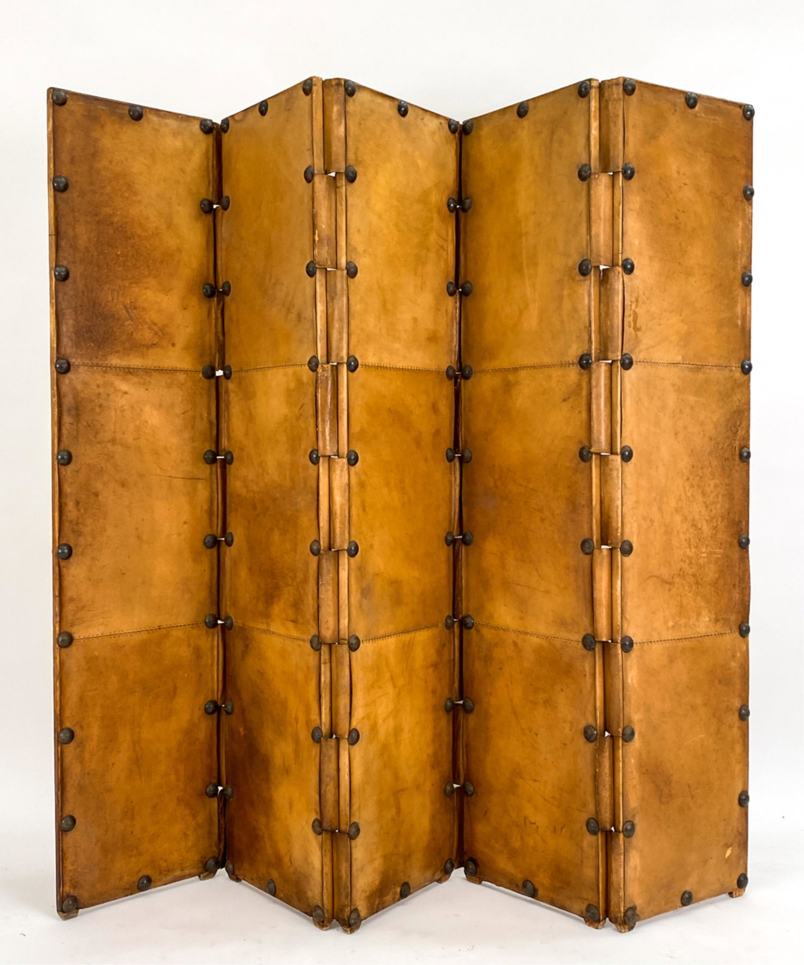 5-PANEL HAND STITCHED LEATHER FOLDING SCREEN (1 of 12)