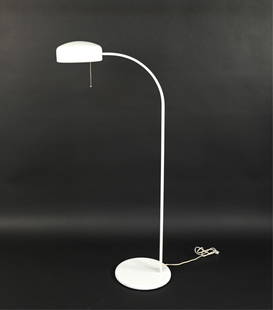 ATELJE LYKTAN FLOOR LAMP ATTR. ANDERS PEHRSON: Swedish Mid-Century floor lamp in enameled metal. Labeled Atelje Lyktan inside shade; design attributed to Anders Pehrson. Dimensions: H 51" x W 13" x D 24" Condition: Wiring not tested; European plug