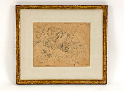 MORGAN RUSSELL (1886-1953) PENCIL STUDY: Pencil study for still life with notations. Gallery labels verso from Washburn Gallery, NYC and cut letter head of Morgan Russell also attached. Dimensions: (Frame) H 14.25" x W 16.75" (Paper) H 8" x