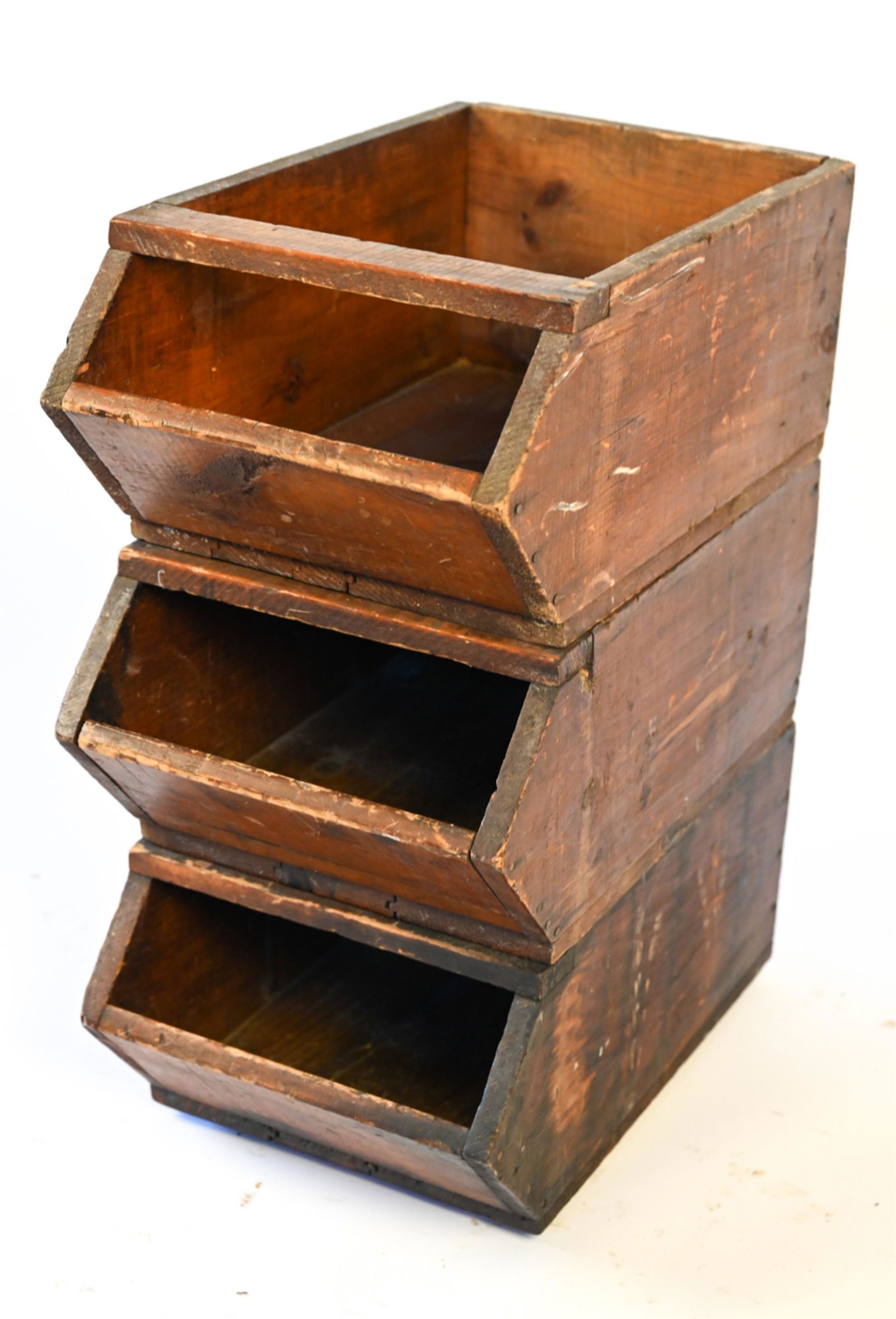 (3) ANTIQUE RUSTIC PINE STACKING STORAGE BINS (1 of 7)