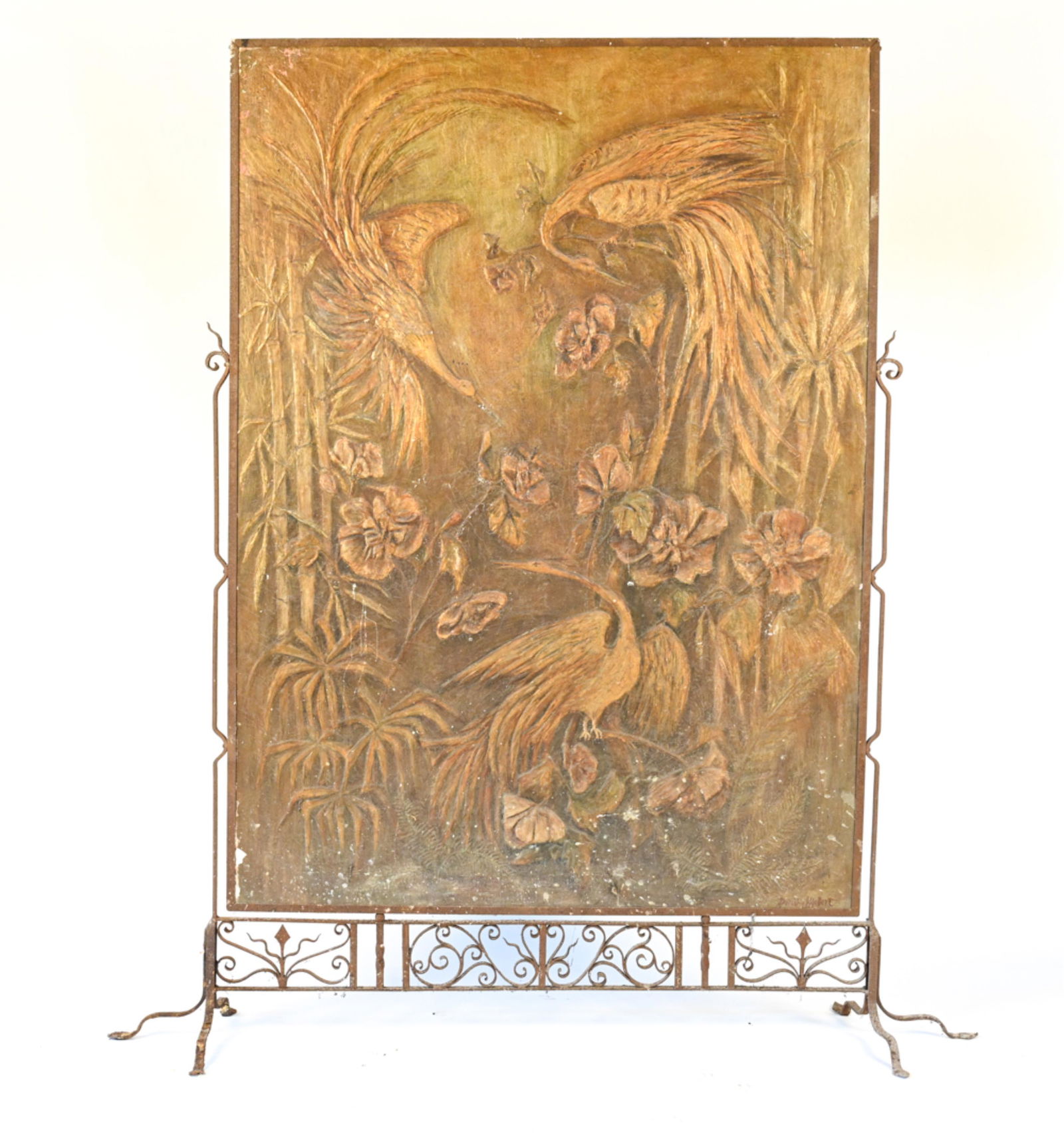 ARTS AND CRAFTS WROUGHT IRON PAINTING FIRESCREEN (1 of 19)