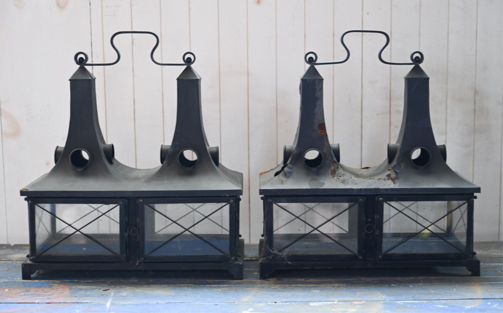 PAIR OF OUTDOOR DOUBLE CANDLE LANTERNS (1 of 8)