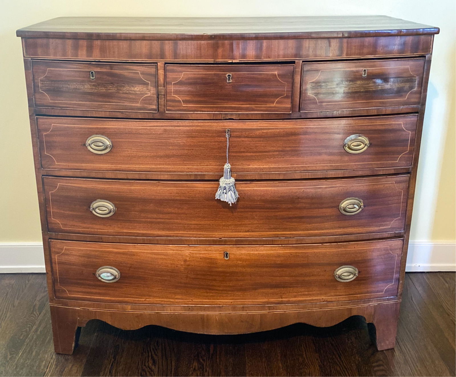 19TH C. ENGLISH BOW-FRONT CHEST OF DRAWERS (1 of 19)