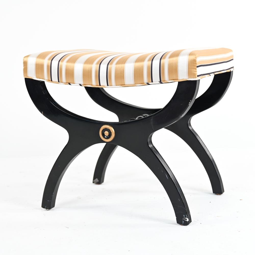MODERN CURULE-FORM LACQUER & GILT VANITY BENCH (1 of 10)
