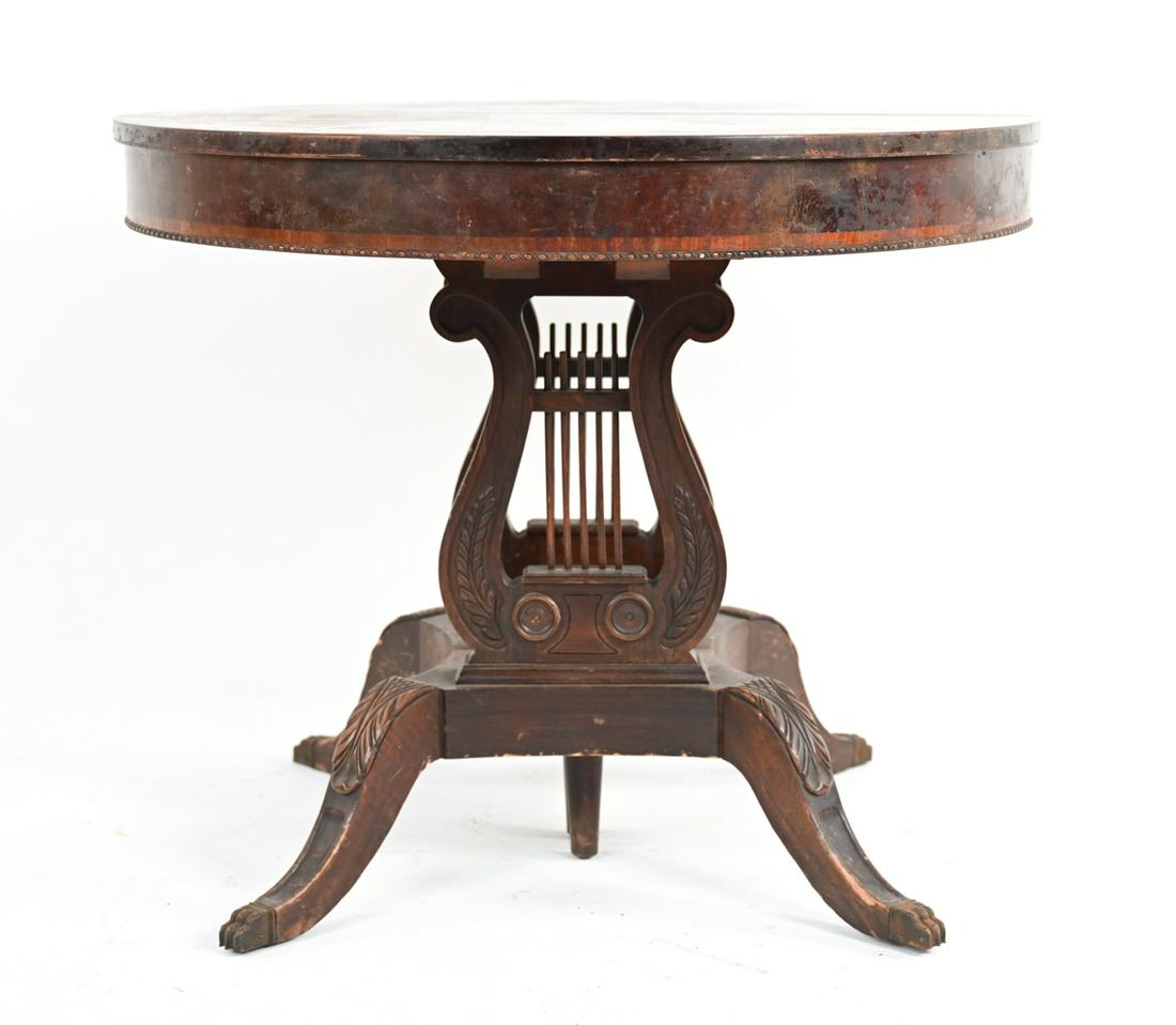 ANTIQUE LYRE PEDESTAL EXPANSION DINING TABLE (1 of 16)