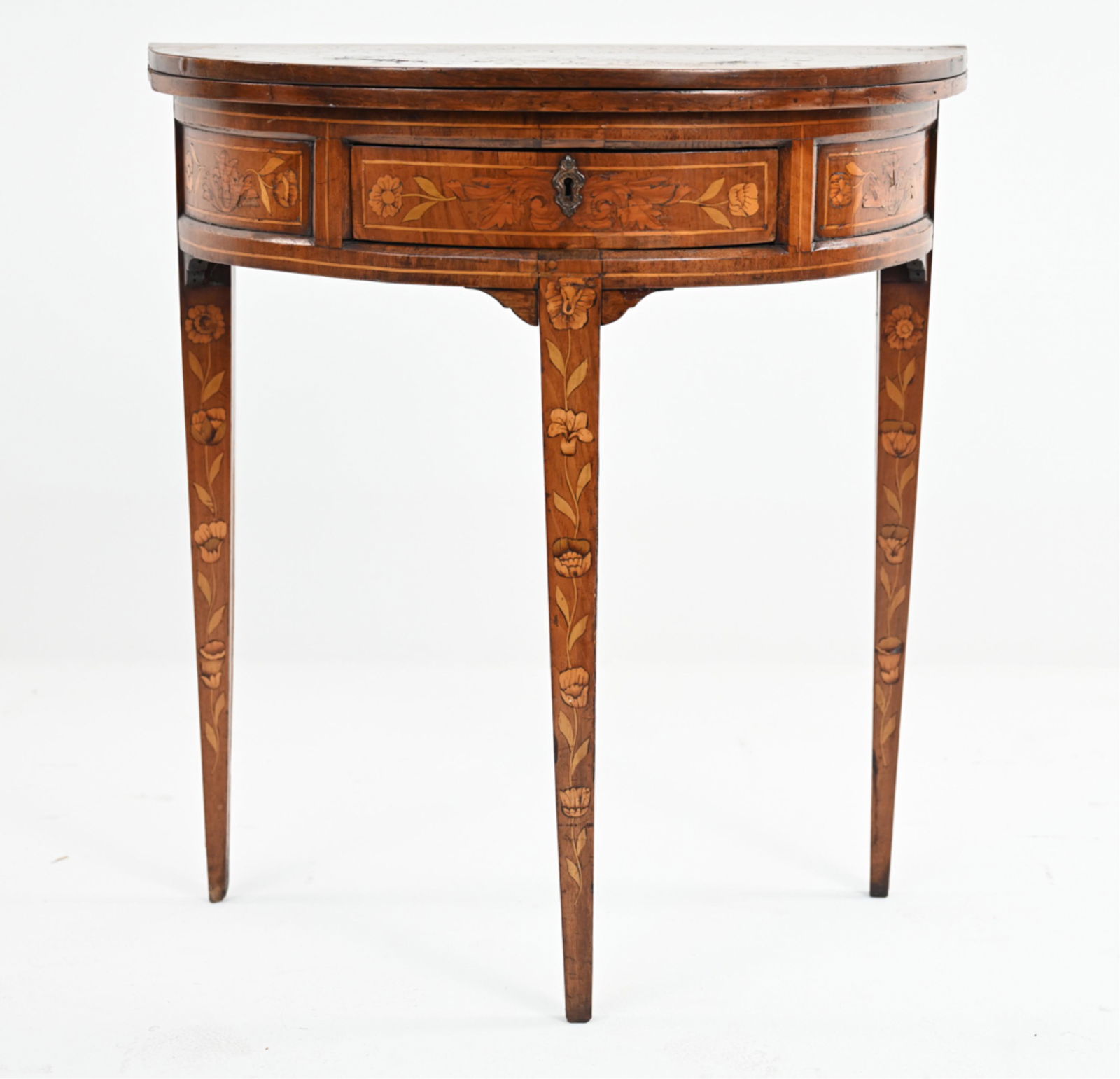 EARLY 19TH C. DUTCH MARQUETRY DEMILUNE GAMES TABLE (1 of 19)
