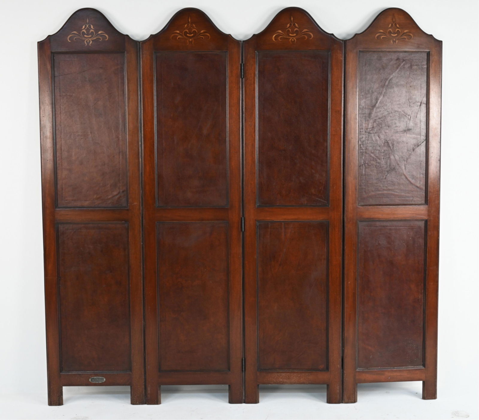 VINTAGE WOOD & LEATHER FOLDING SCREEN (1 of 8)