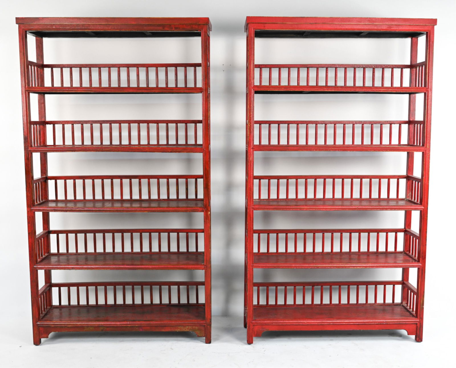 PAIR CHINESE PAINTED SCHOLAR'S SHELVES BOOKCASES (1 of 11)