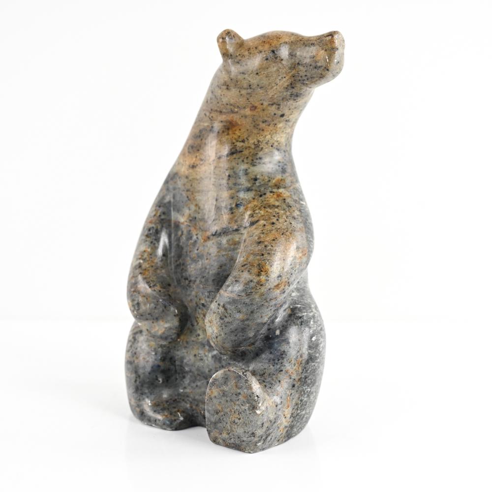 INUIT CARVED STONE POLAR BEAR, SIGNED NUK (1 of 14)