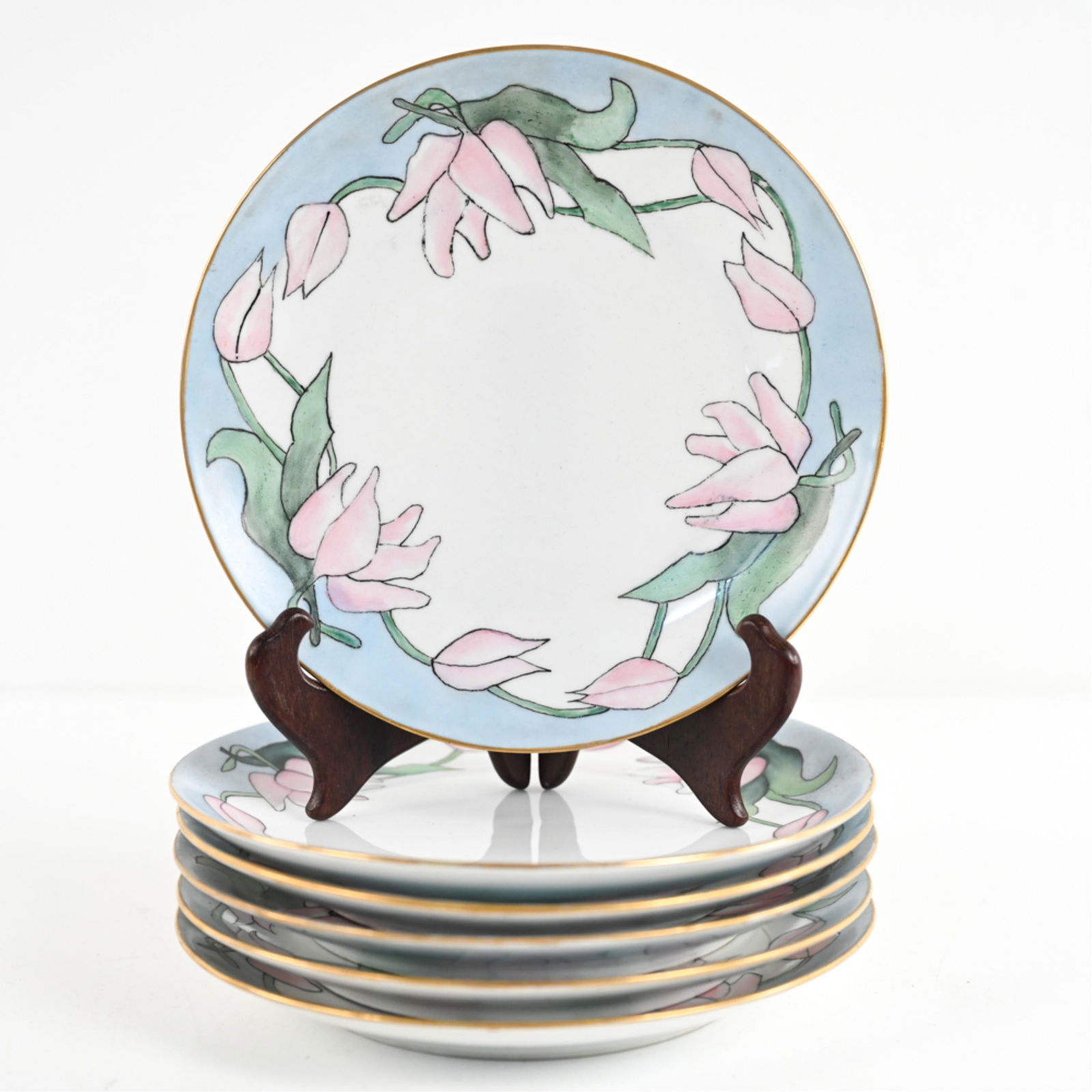 (6) ART NOUVEAU HAND-PAINTED CHINA DESSERT PLATES (1 of 8)