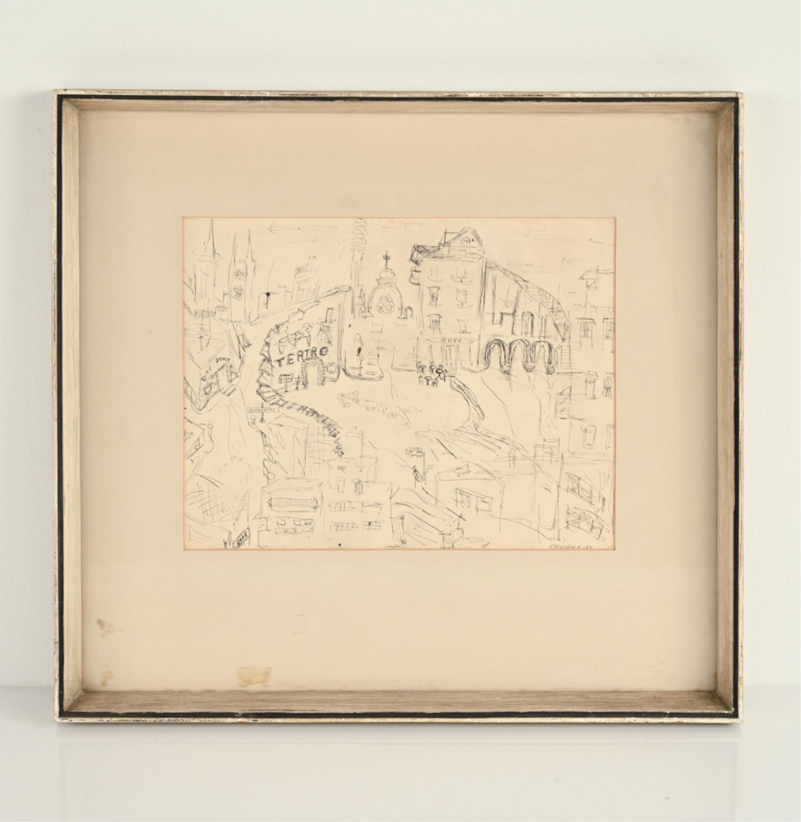 1952 SIGNED PEN & INK DRAWING, MONTMARTE CITYSCAPE (1 of 8)