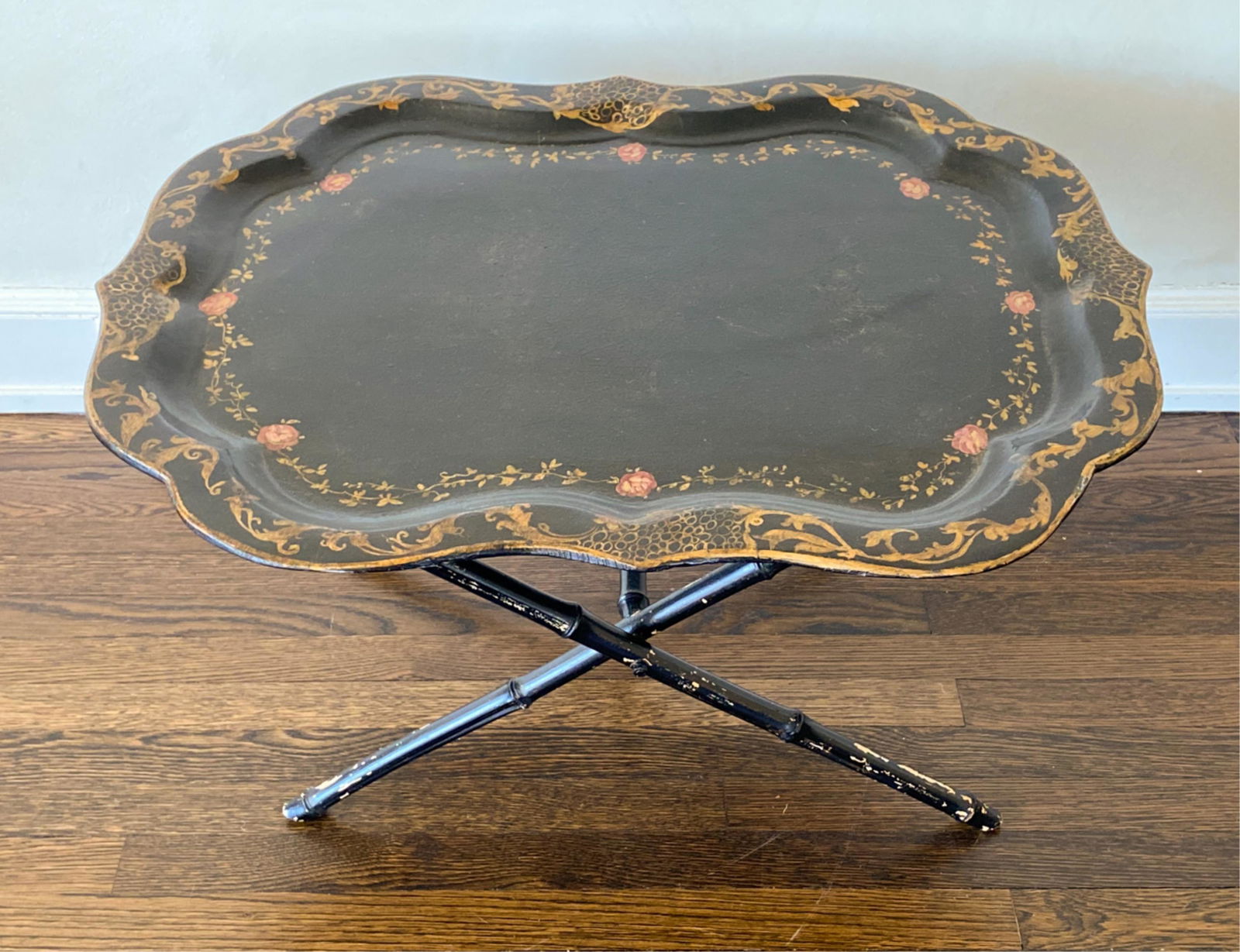 ANTIQUE PAPER MACHE TRAY TABLE (1 of 9)