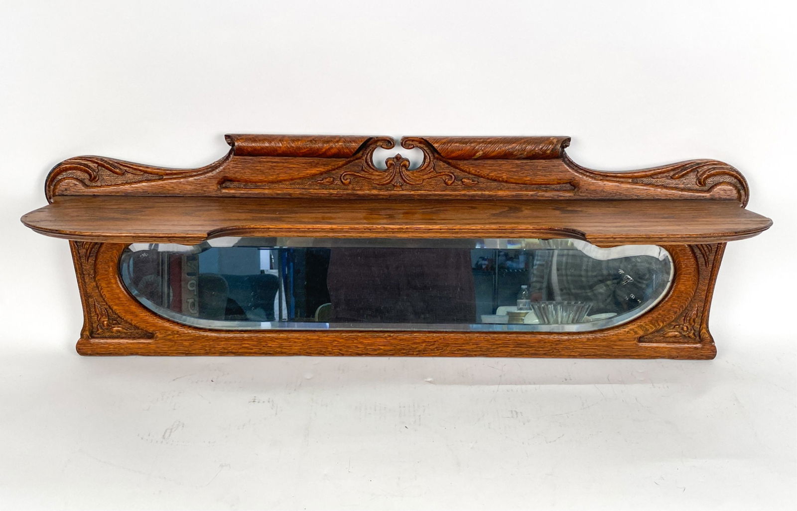 ANTIQUE MIRRORED OAK SHELF (1 of 10)