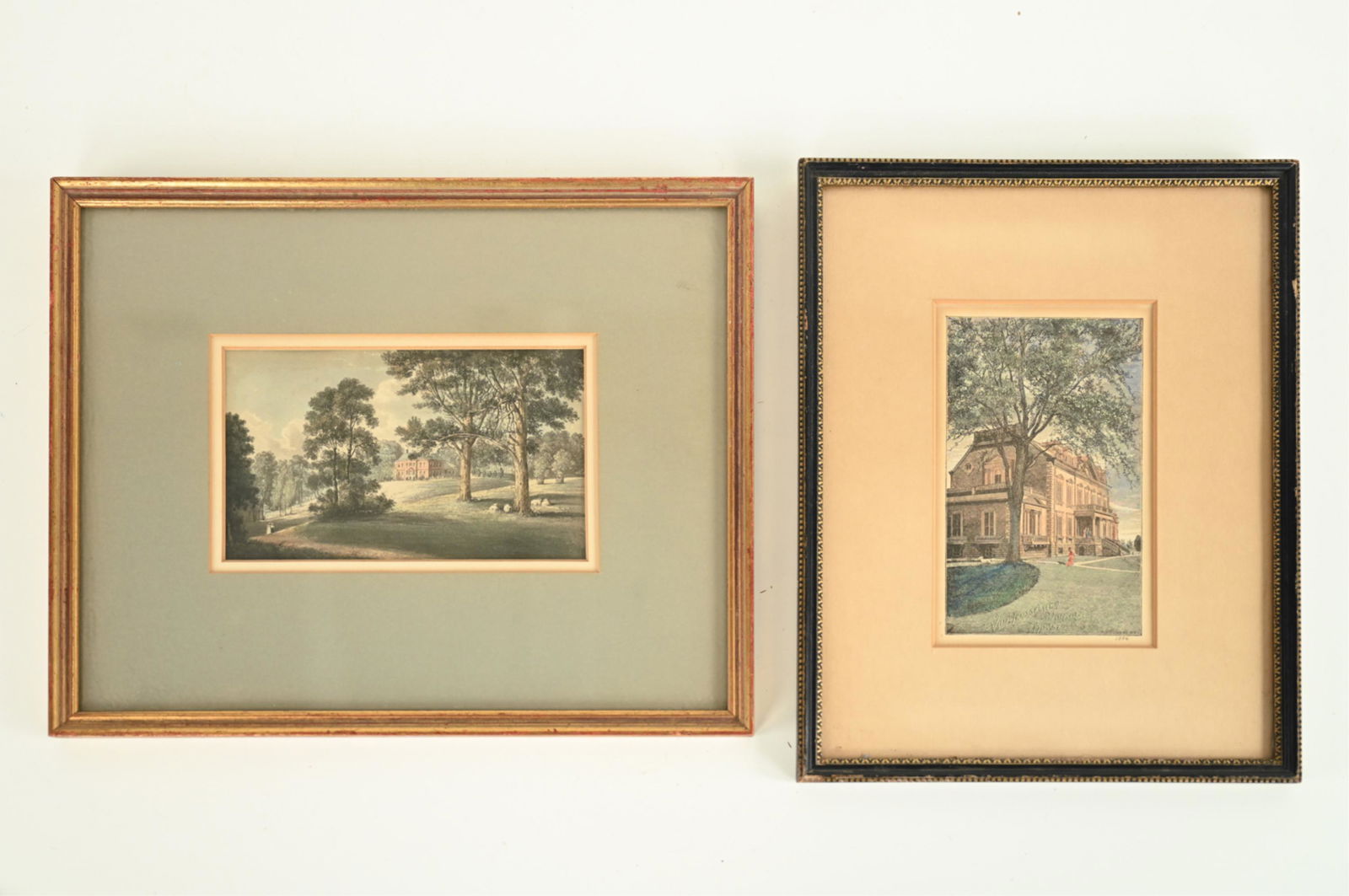 (2) ANTIQUE HAND-COLORED PRINTS OF MANOR HOUSES (1 of 7)