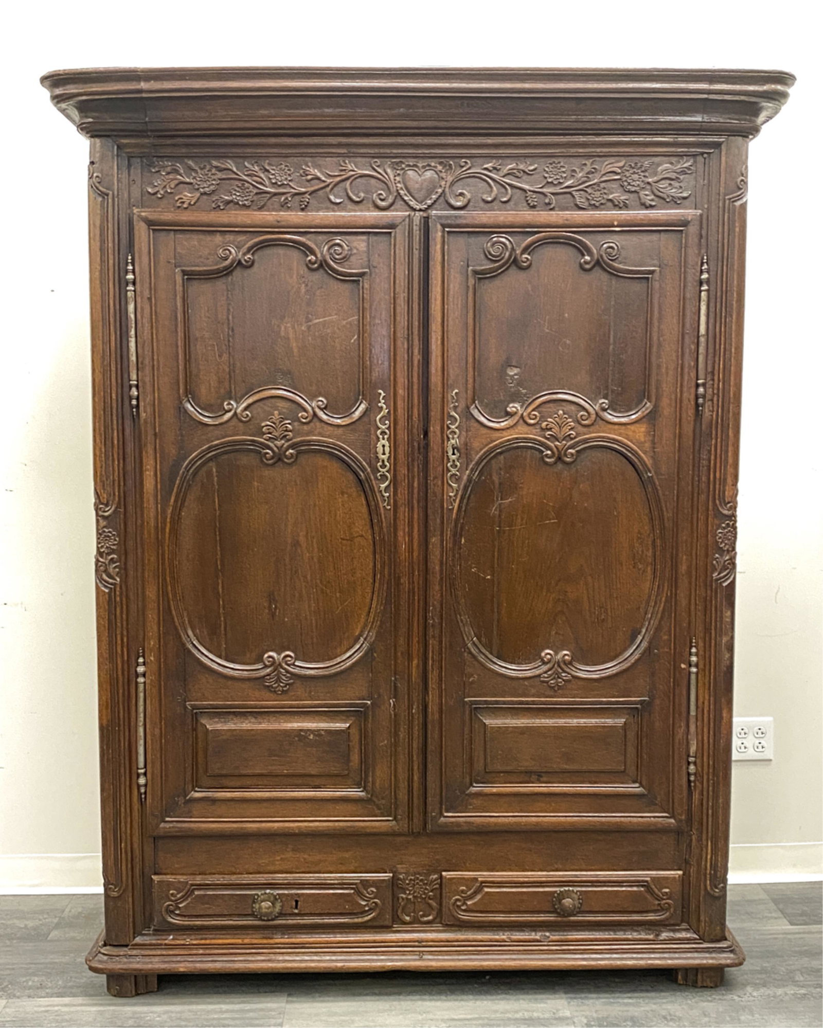 ANTIQUE STAINED OAK FRENCH ARMOIRE (1 of 20)