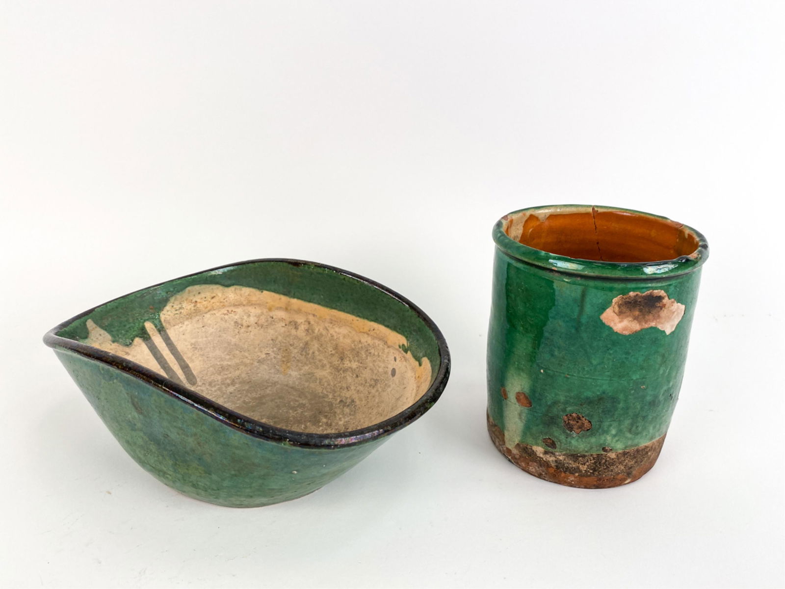 (2) PROVENCAL 19TH C. FRENCH GREEN GLAZED POTTERY (1 of 16)