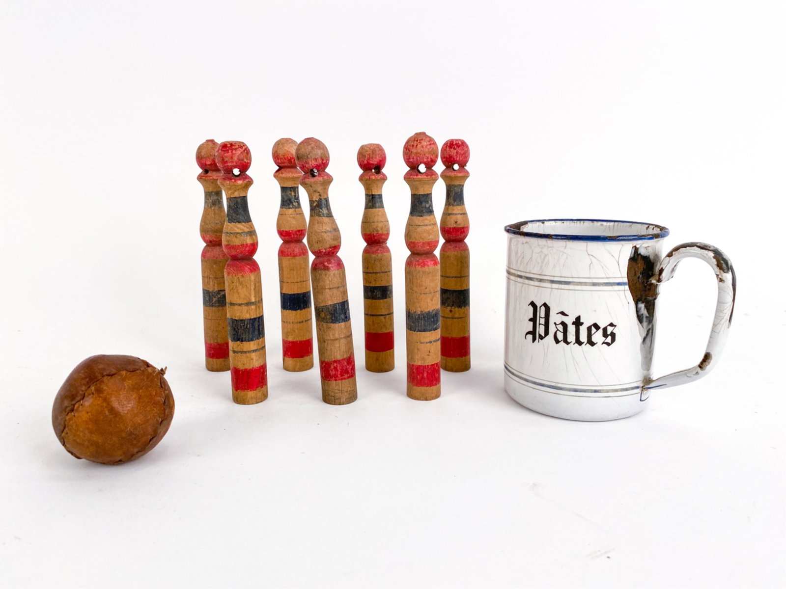 19TH C. FRENCH ANTIQUE PETANQUE W/ ENAMELWARE (1 of 14)