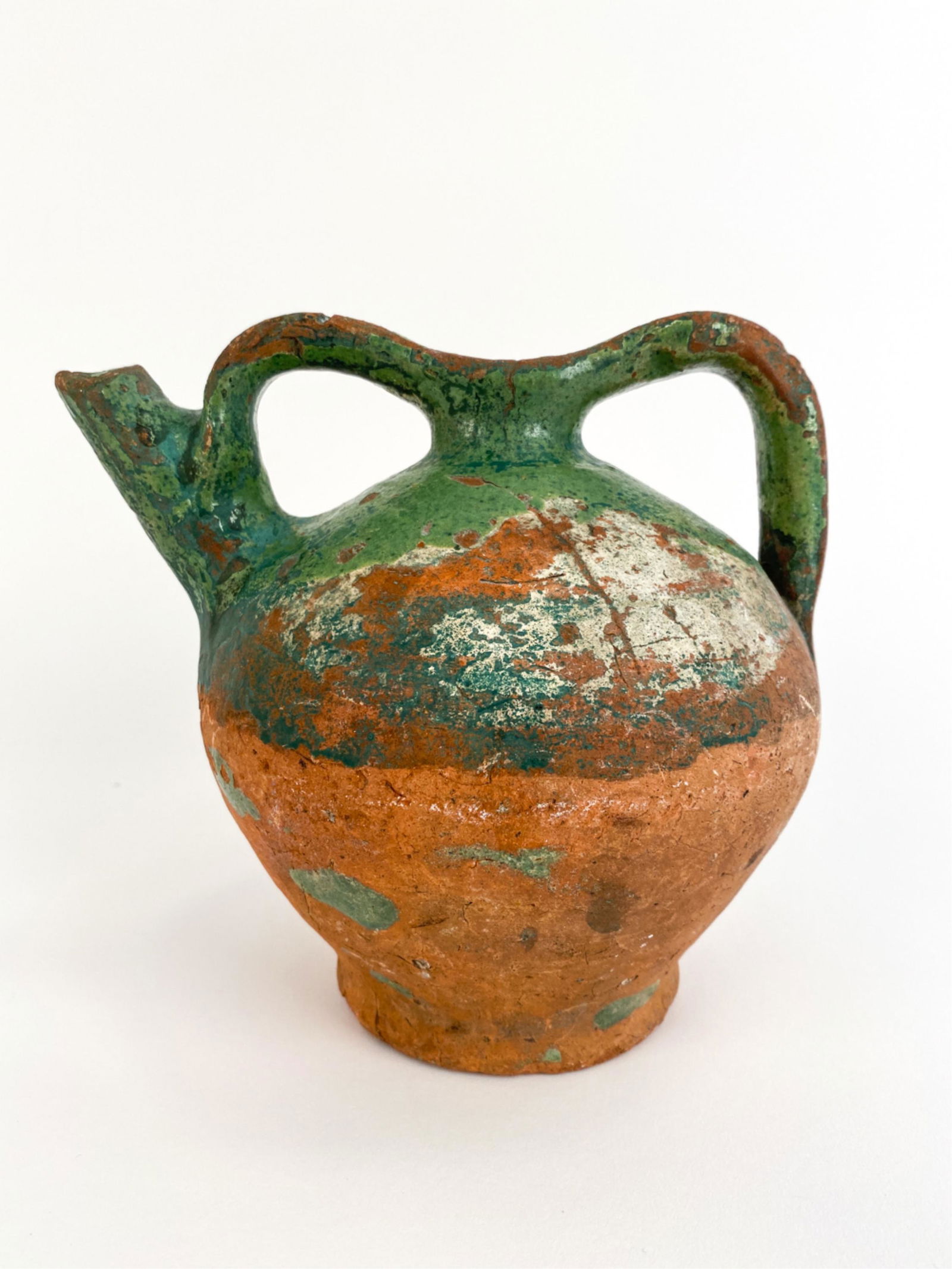 FRENCH ANTIQUE GREEN GLAZED POTTERY CRUCHE (1 of 11)