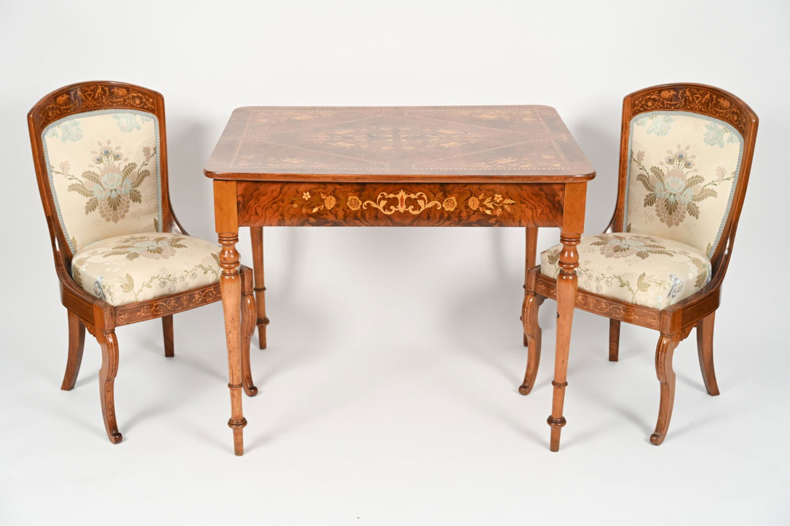 DUTCH MARQUETRY GAME TABLE AND CHAIRS (1 of 20)