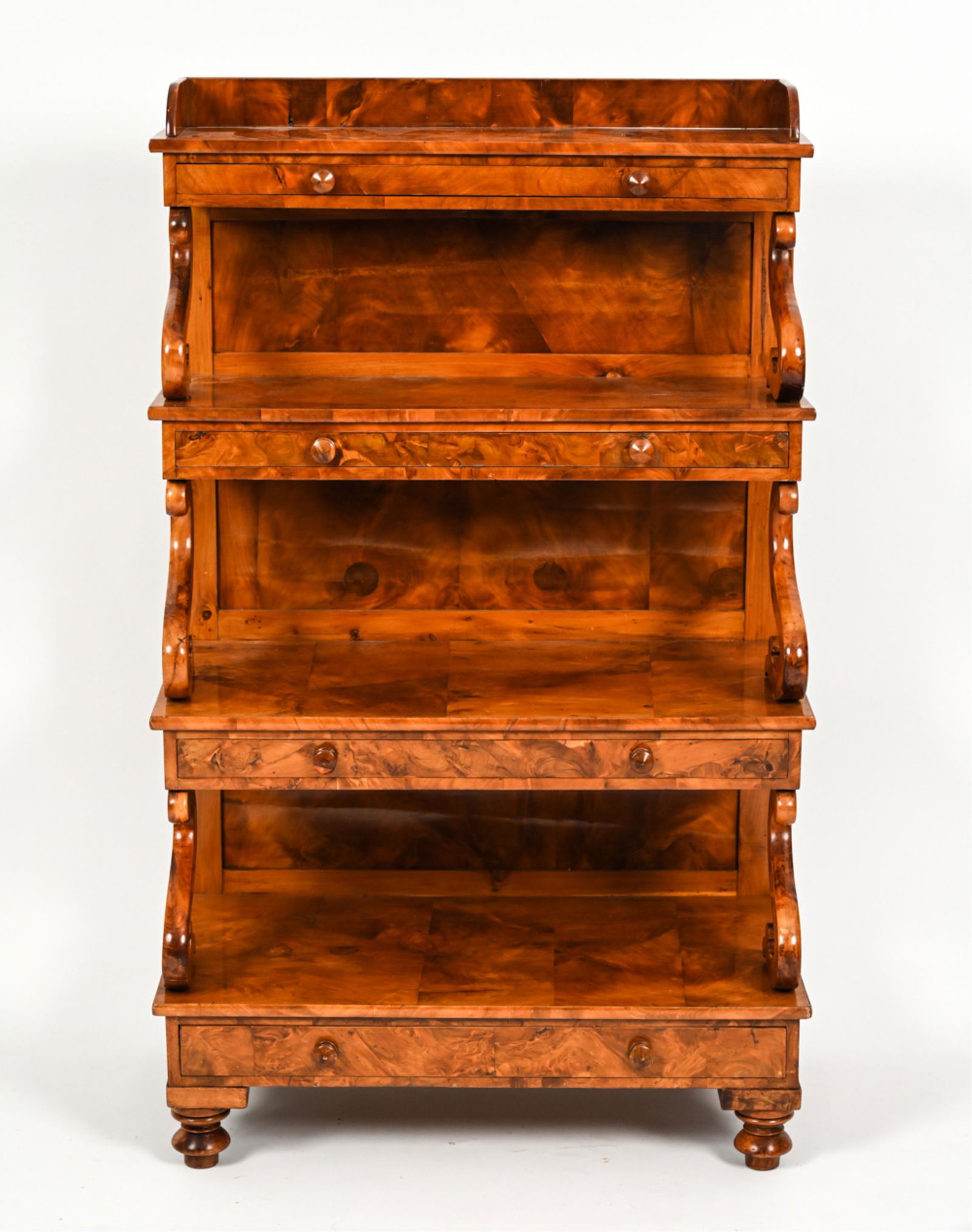 VICTORIAN BURL WALNUT OPEN BOOKCASE (1 of 18)