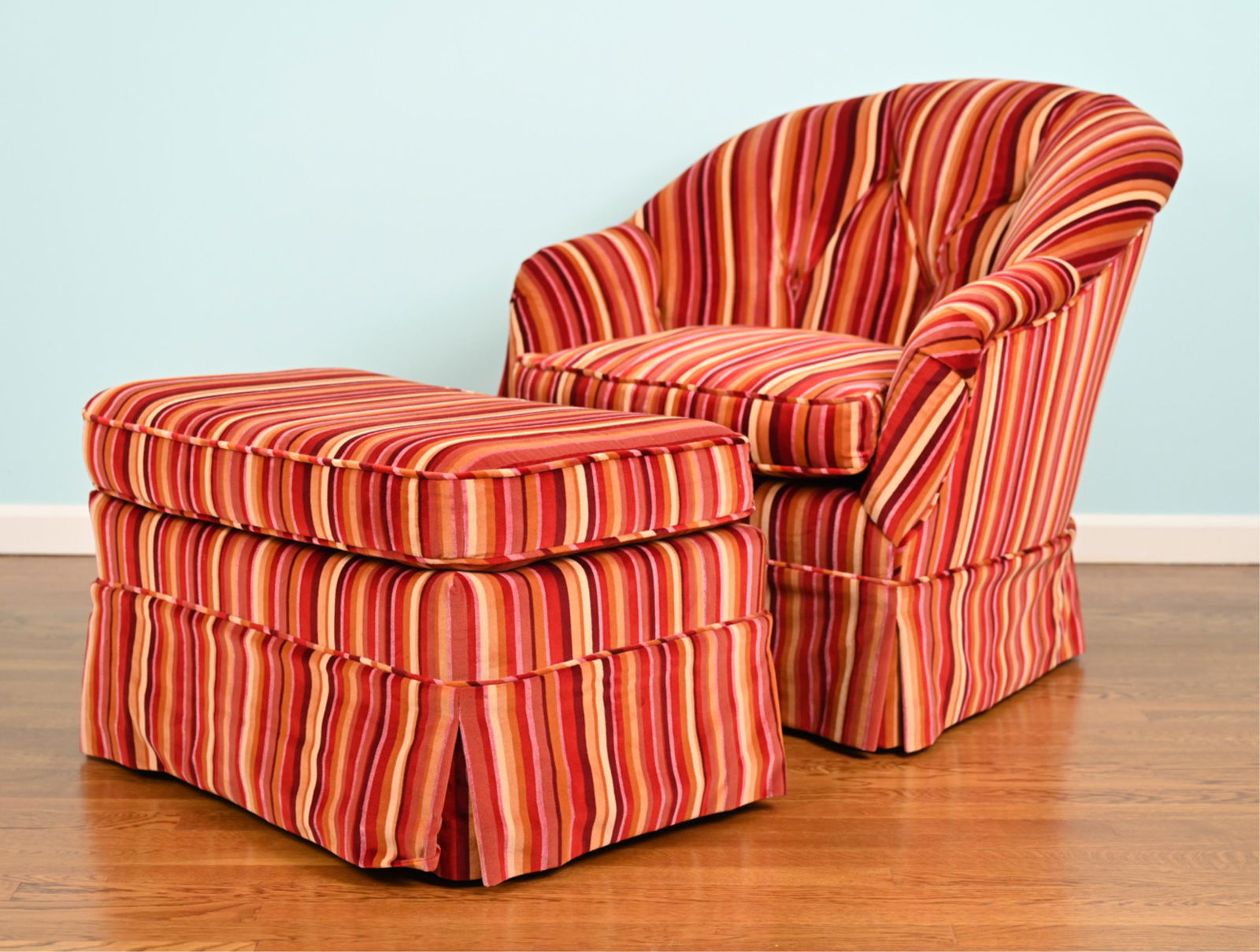 Vintage Striped Velvet Lounge Chair Ottoman