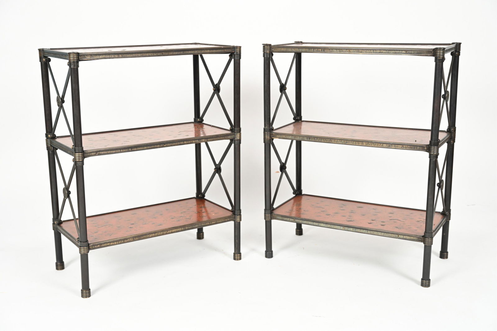 PAIR OF CHINOISERIE DECORATED 3-TIER ETAGERES (1 of 9)