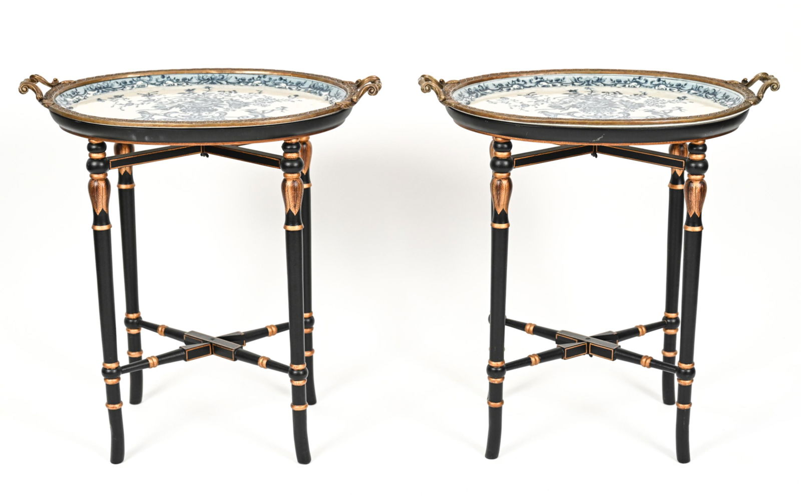 PAIR OF WL WONG LEE CERAMIC TOPPED TRAY TABLES (1 of 16)