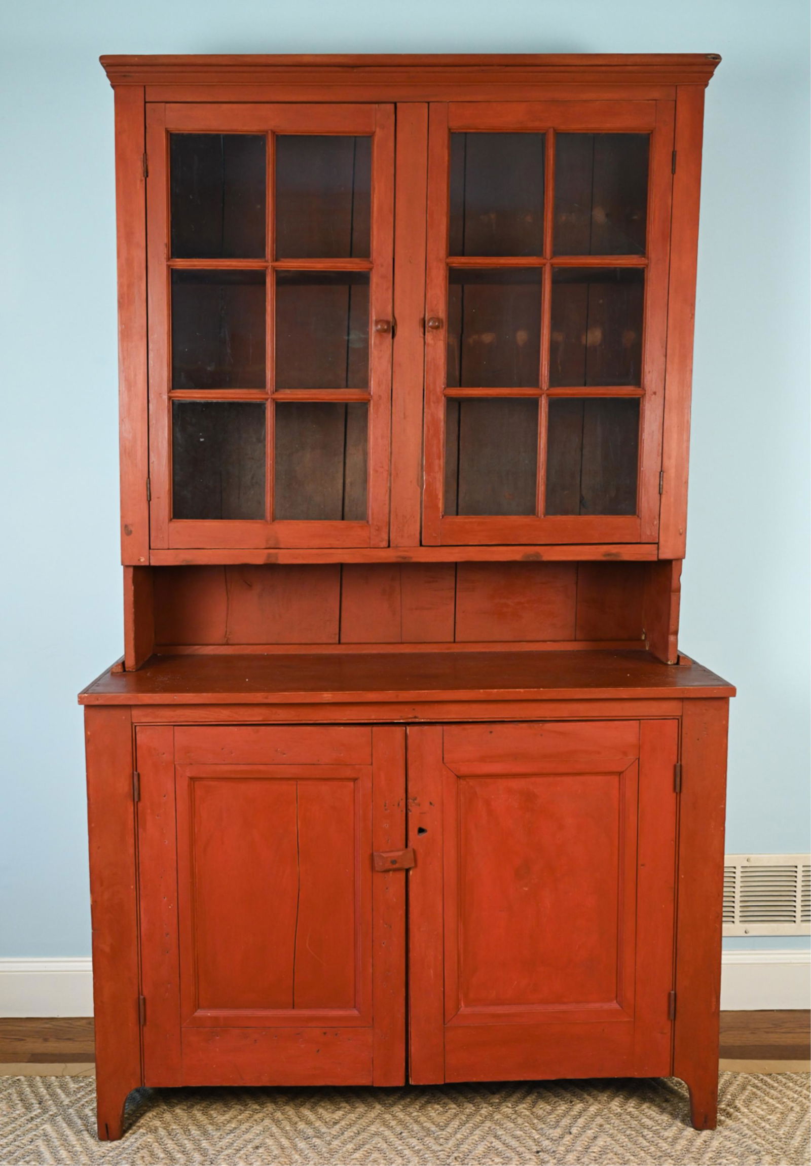 LARGE RED PAINTED WOODEN HUTCH (1 of 11)