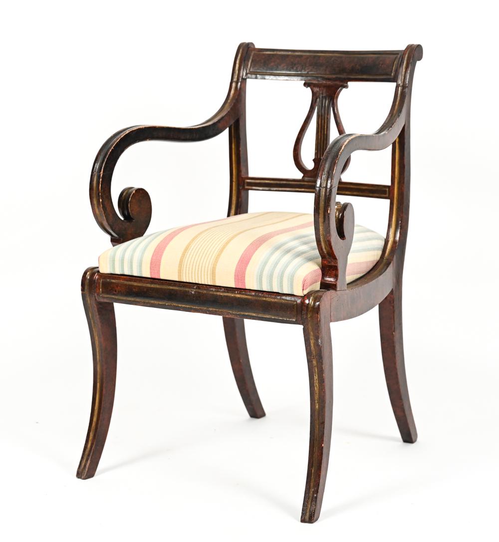 ANTIQUE REGENCY-STYLE LYRE BACK ARMCHAIR (1 of 12)