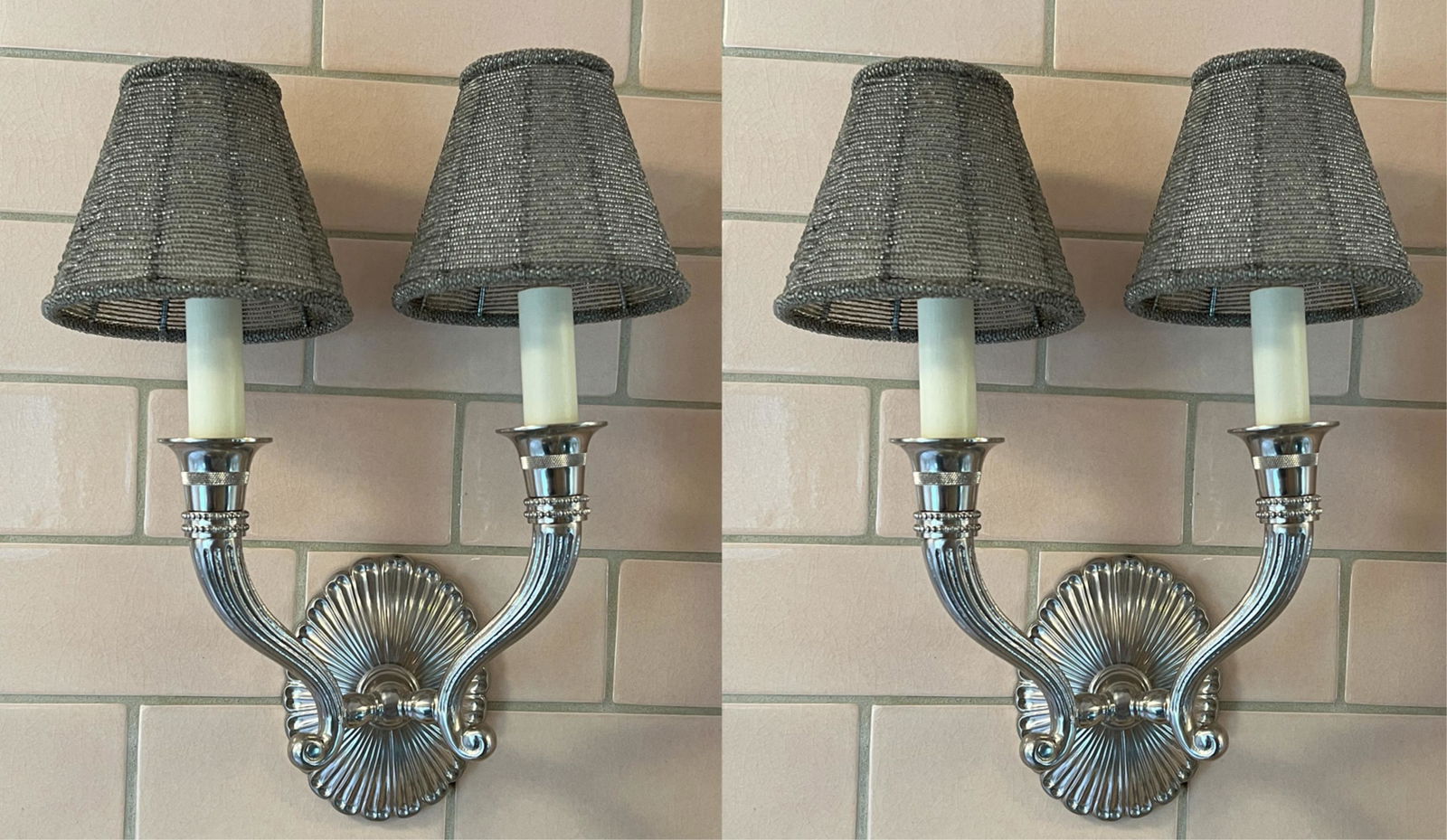 PAIR OF NICKEL WALL SCONCES (1 of 12)