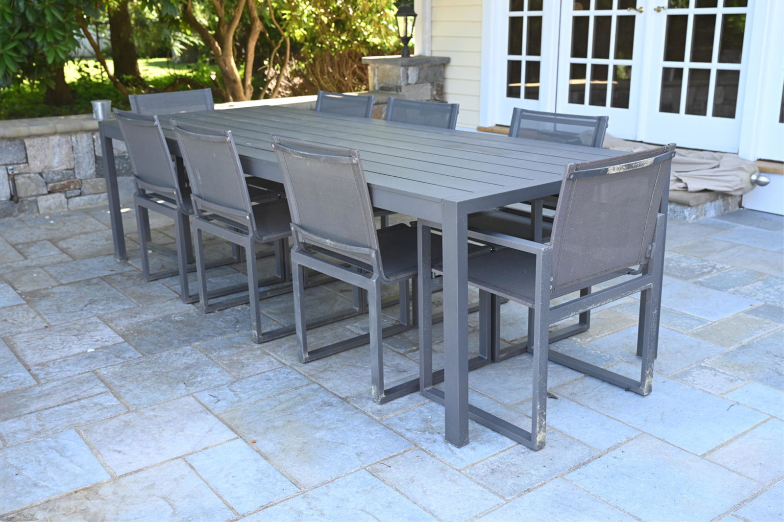 MODERN PATIO DINING TABLE & (8) DINING CHAIRS (1 of 11)