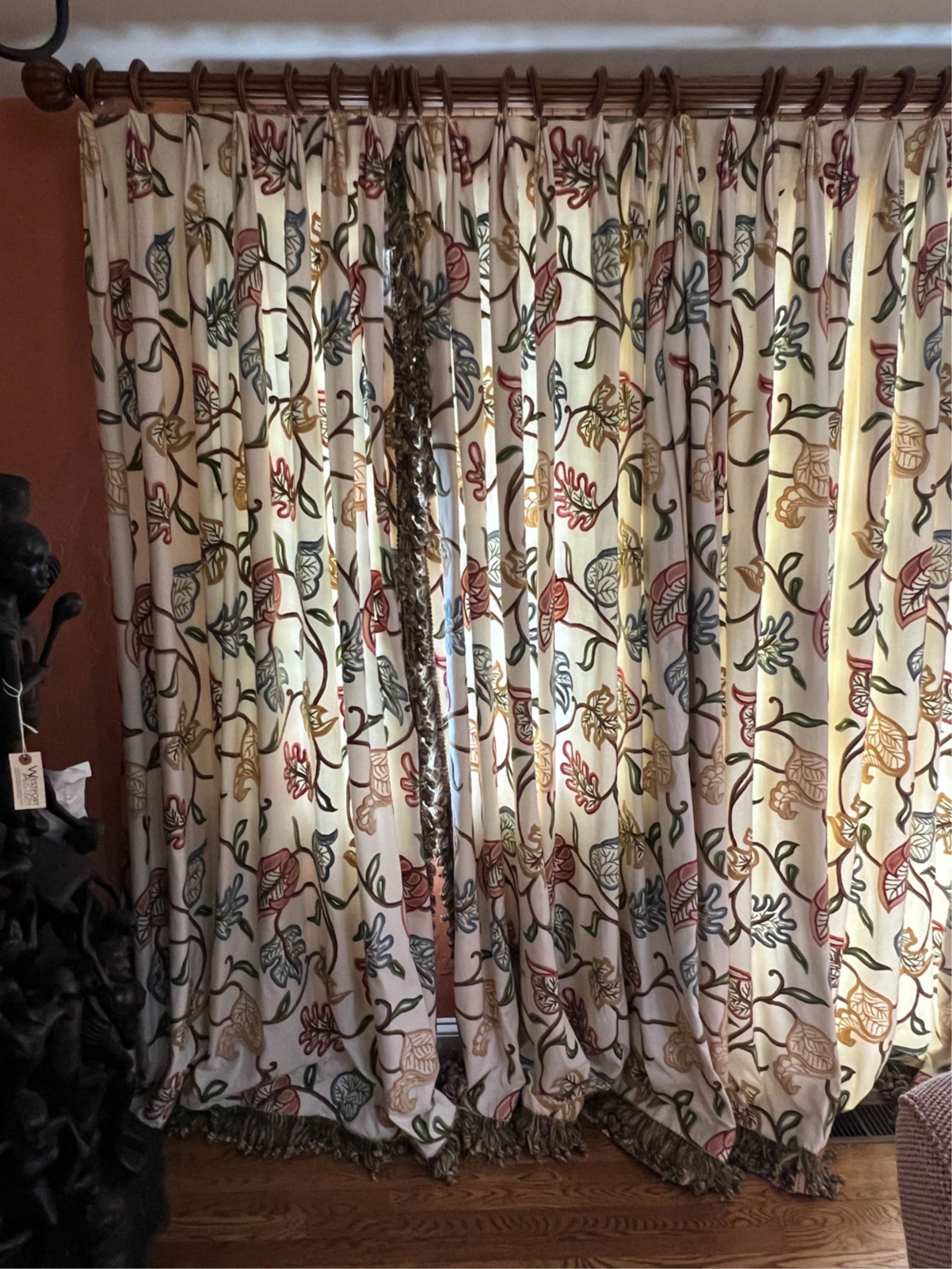PAIR OF INDIAN CREWELWORK DRAPES WITH SHADE (1 of 5)