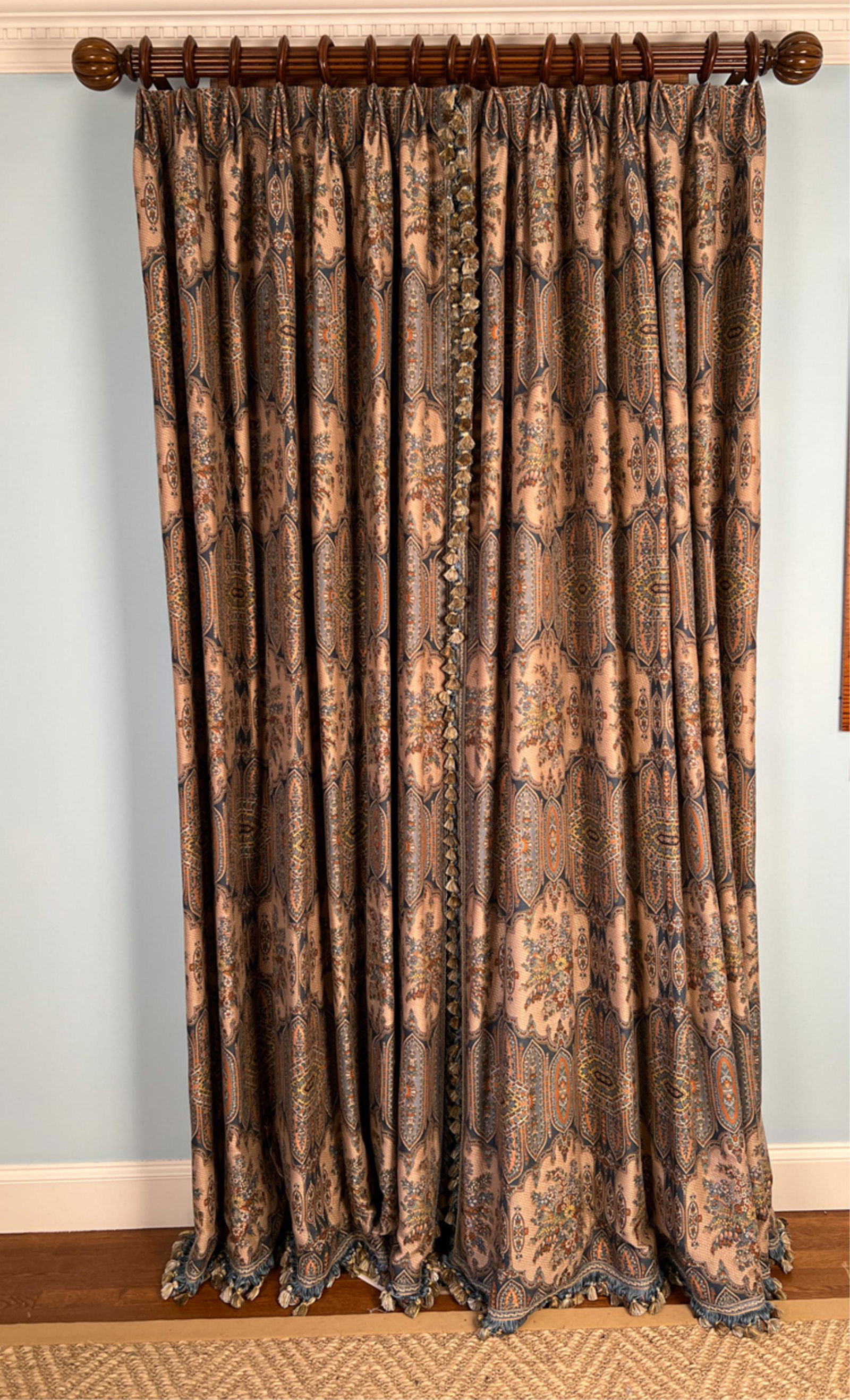 (2) PAIRS OF DRAPES WITH BAMBOO SHADE AND VALENCE (1 of 6)