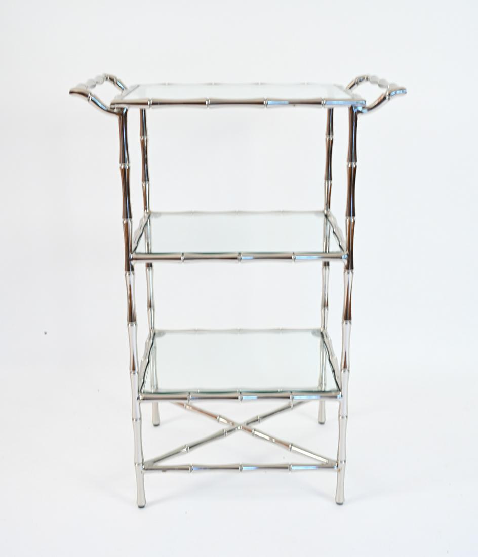 POLISHED NICKEL FAUX BAMBOO & GLASS STAND (1 of 8)