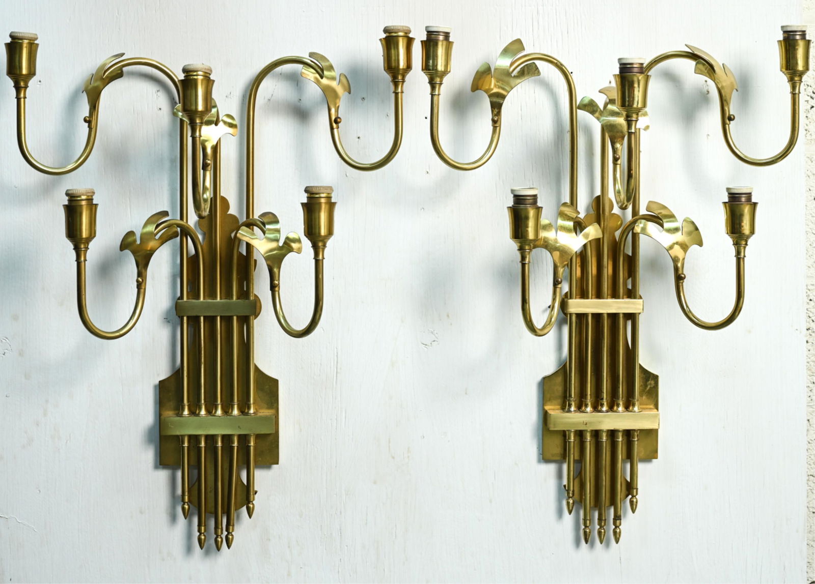 PAIR BRASS WALL SCONCES, MANNER OF PARZINGER (1 of 15)