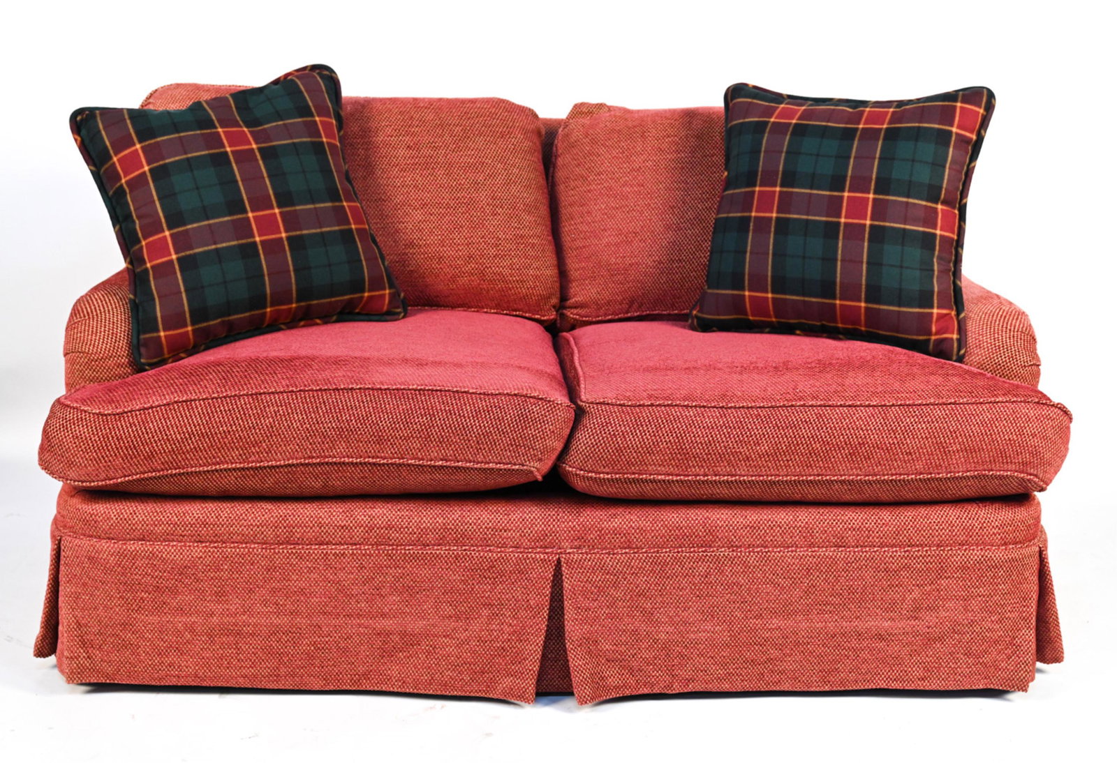 CUSTOM CHENILLE CHECK ENGLISH SADDLE-ARM SETTEE (1 of 10)