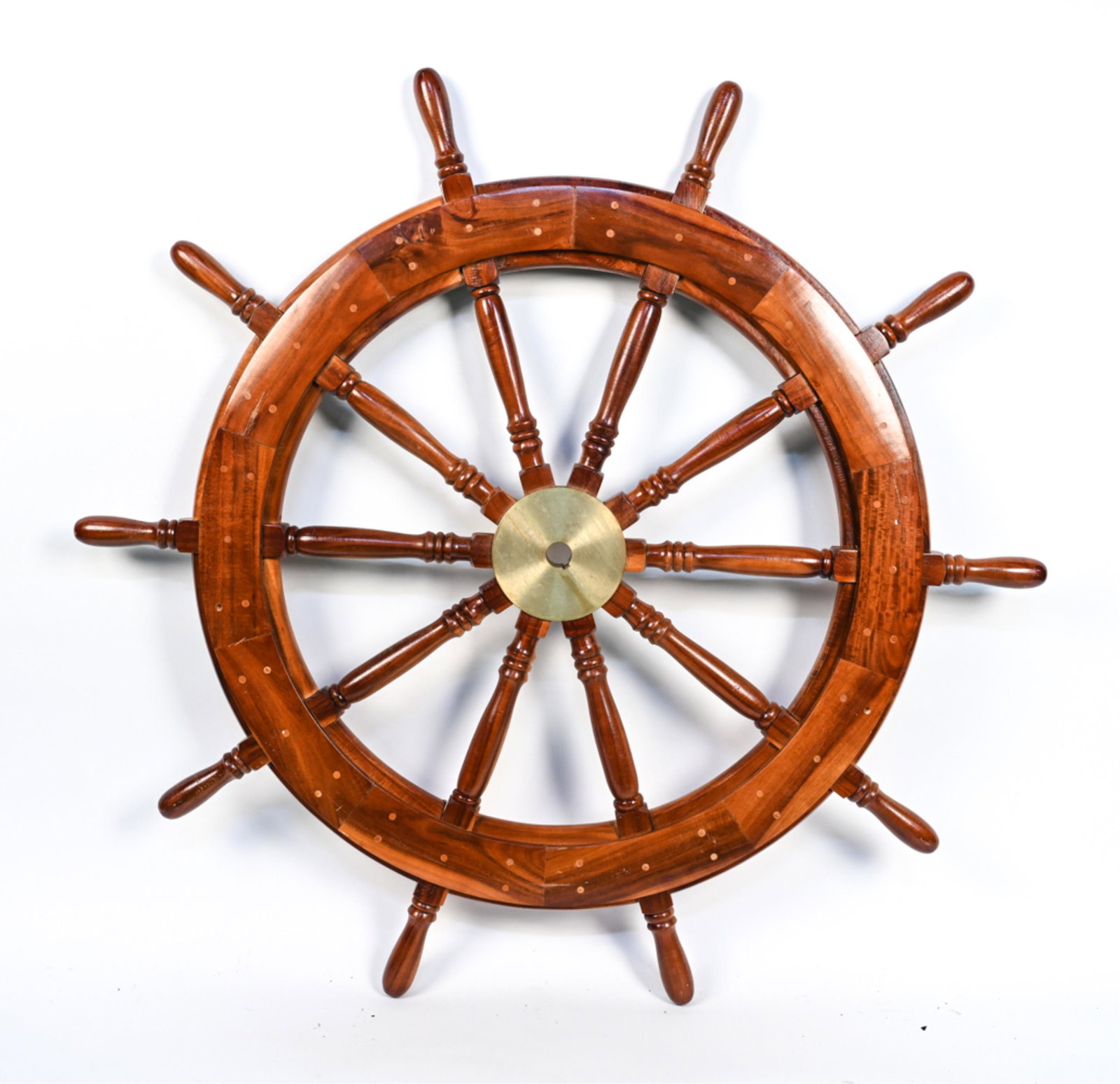 LARGE-SCALE 20TH C. MAHOGANY SHIP'S WHEEL (1 of 9)