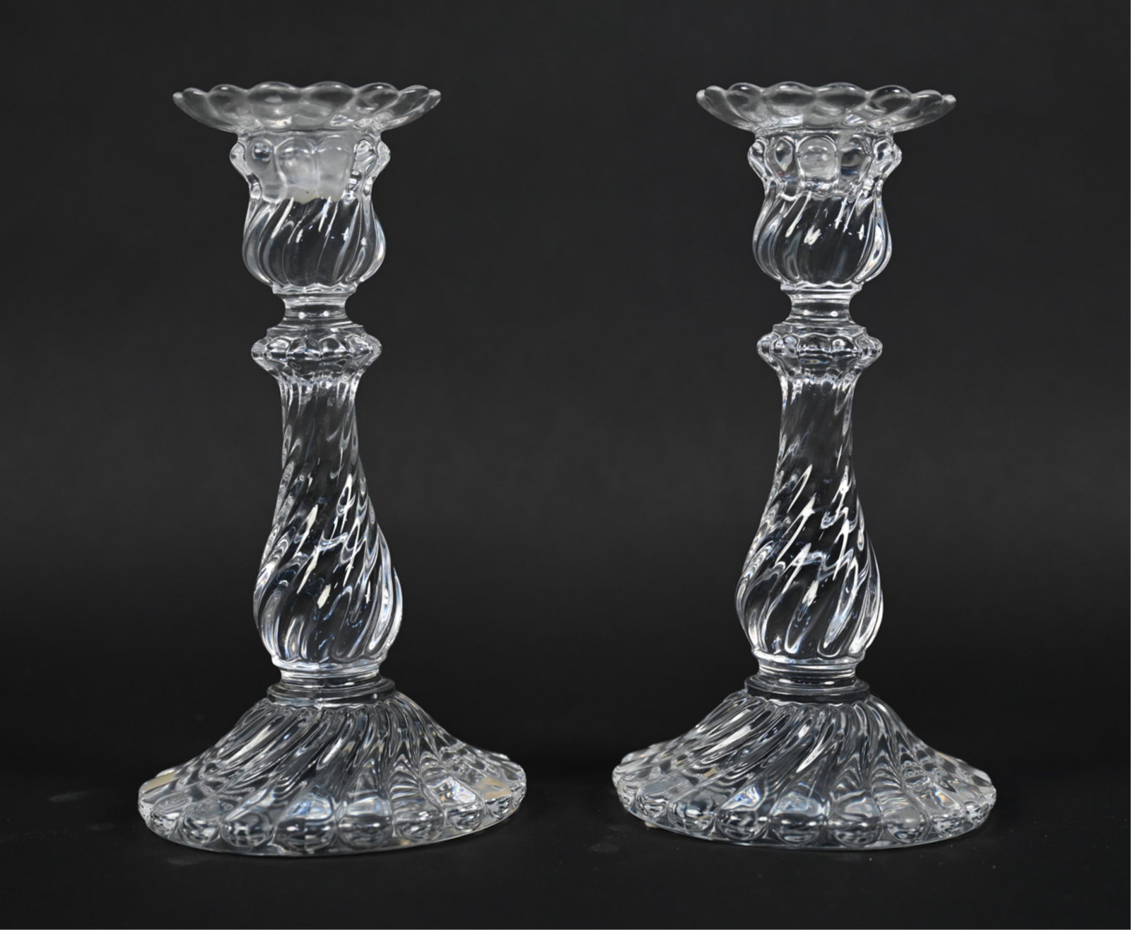 PAIR BACCARAT CRYSTAL BAMBOUS SWIRL CANDLESTICKS (1 of 10)
