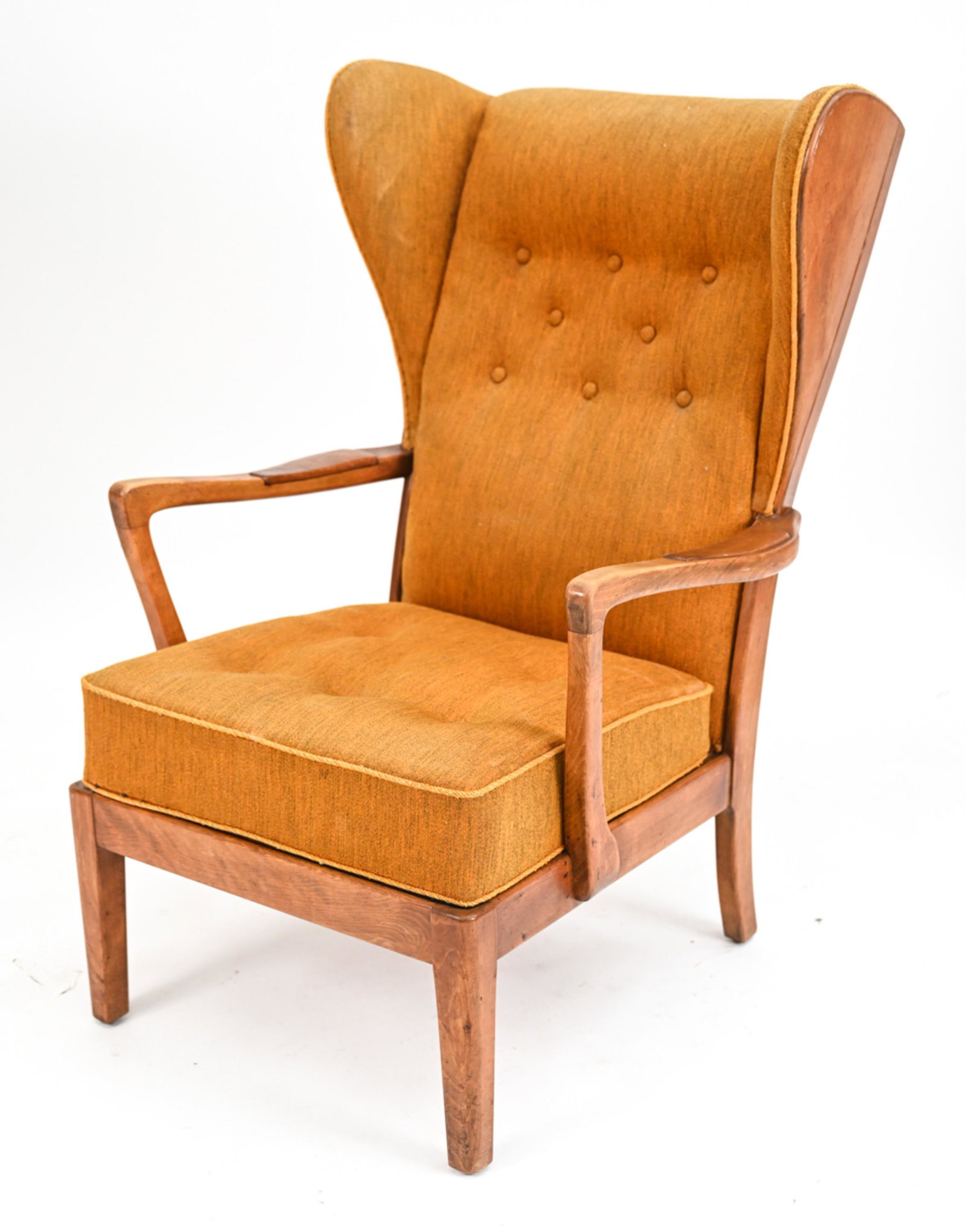 DANISH BEECH WINGBACK EASY CHAIR, C. 1940'S (1 of 17)