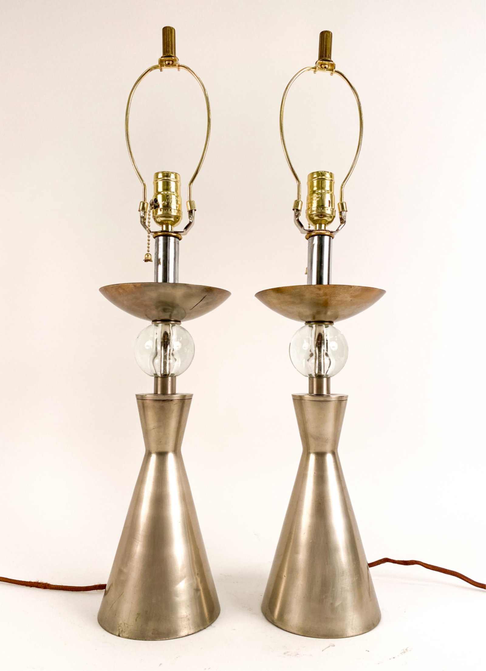 PAIR OF METAL & GLASS VINTAGE MODERN TABLE LAMPS (1 of 9)
