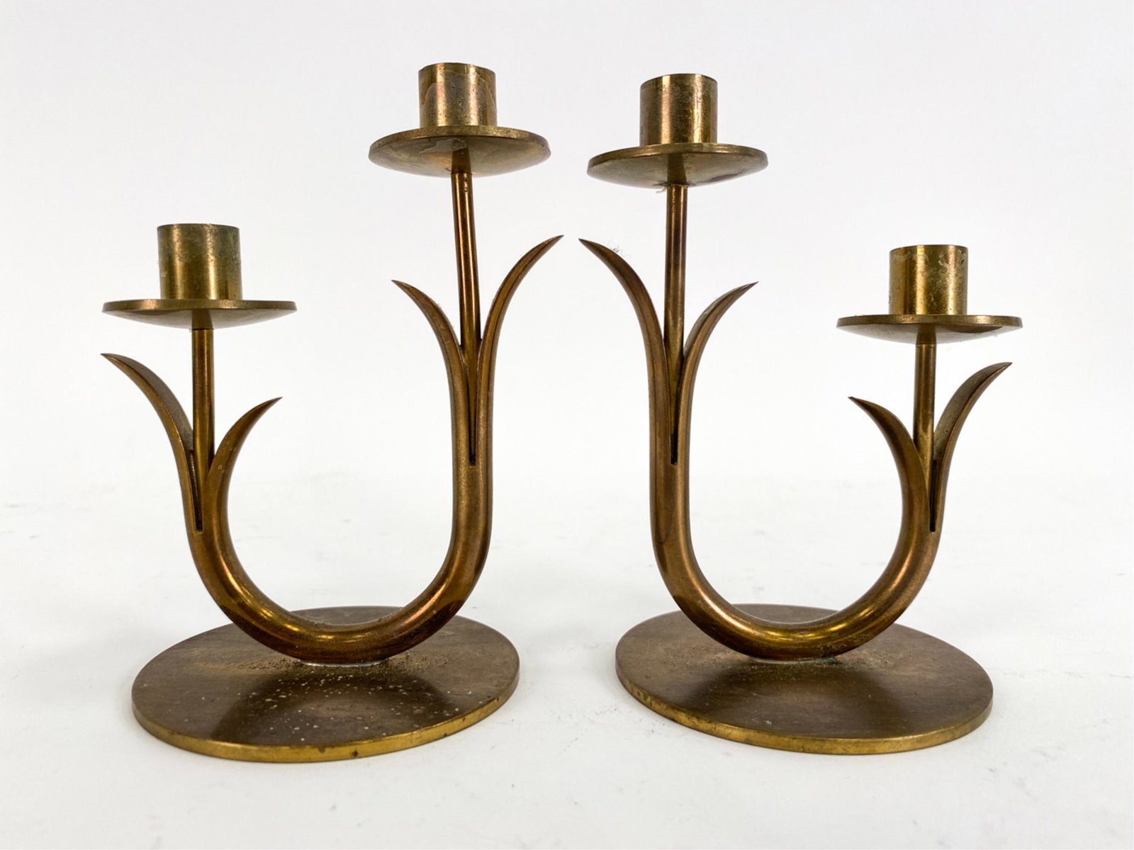 PAIR OF YSTAD METALL SWEDISH BRASS CANDLESTICKS (1 of 7)