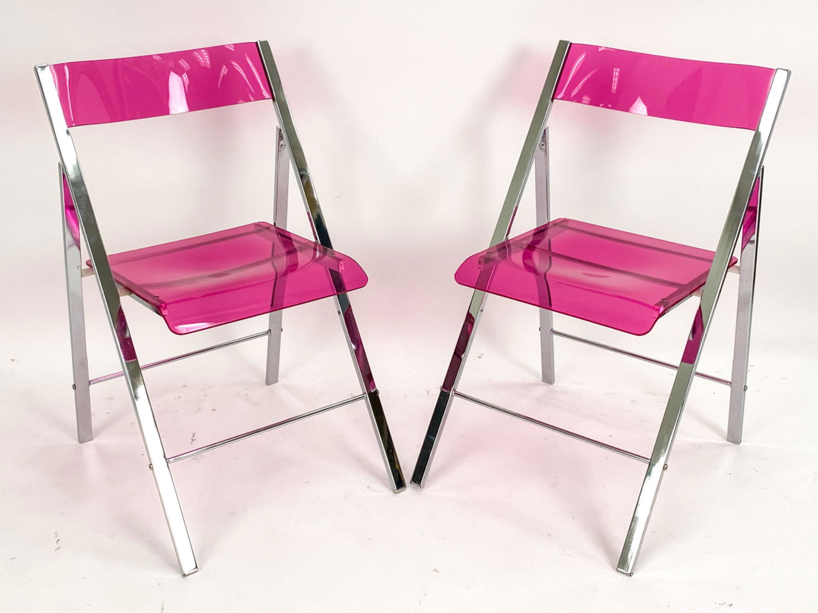 (2) CONTEMPORARY PINK ACRYLIC FOLDING CHAIRS (1 of 6)