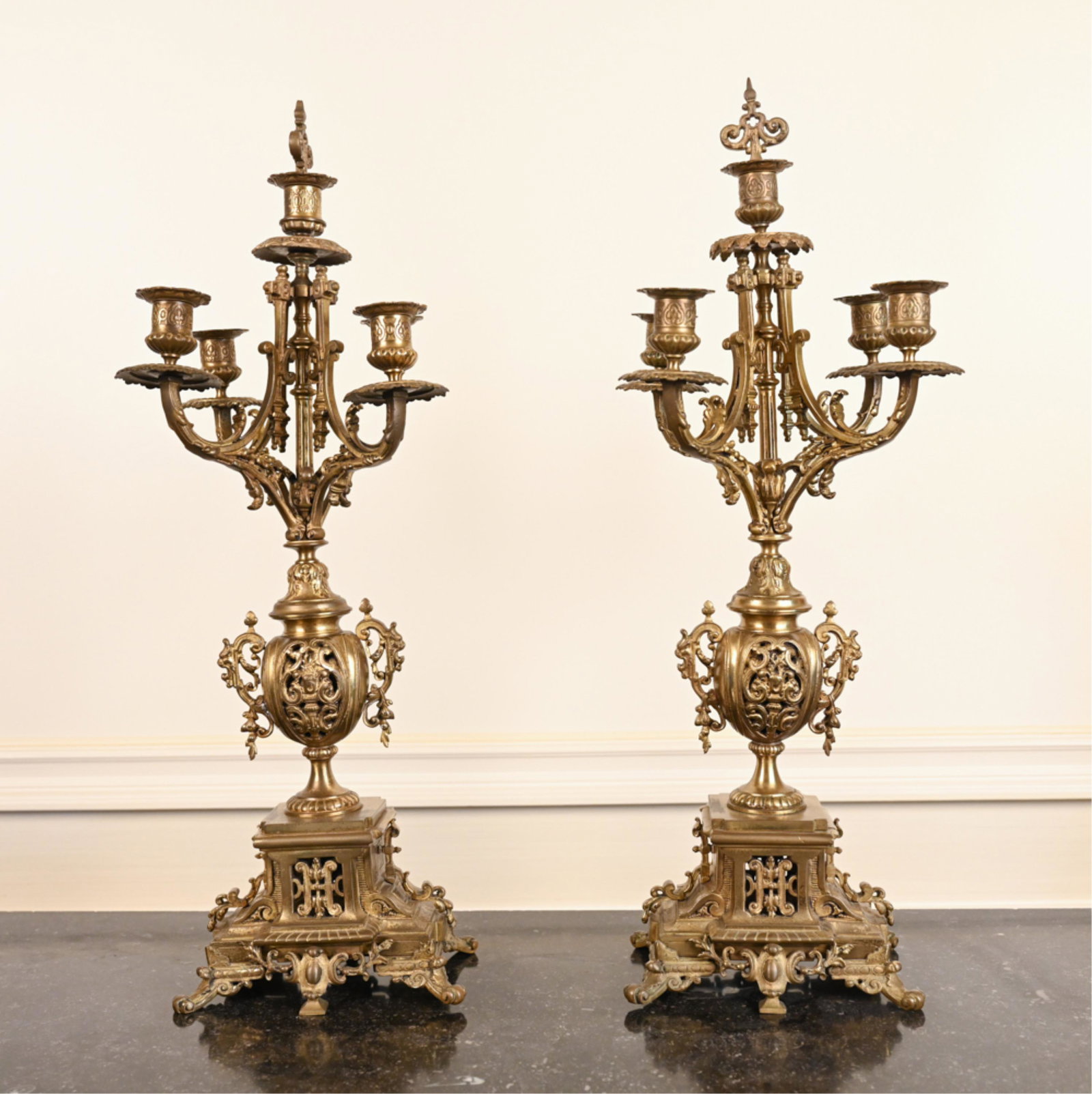 PAIR OF 19TH C. RETICULATED ORMOLU CANDELABRAS (1 of 20)