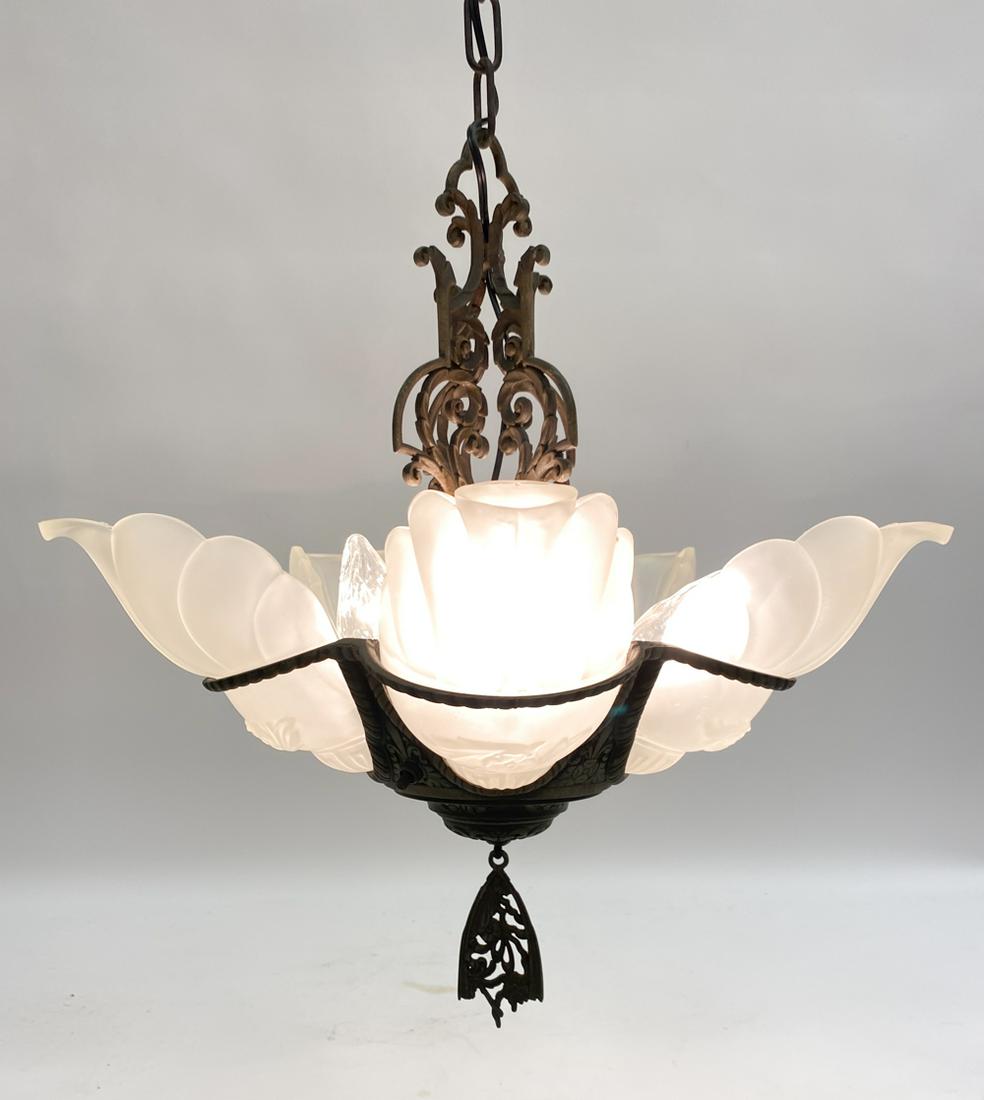 ART DECO MOBRIDGES GLASS SHADE PENDANT CHANDELIER (1 of 11)