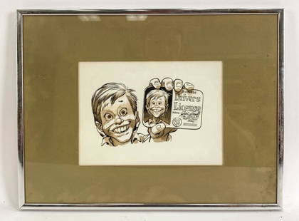 JACK DAVIS (1924-2016) COMIC ILLUSTRATION CARTOON: Young man with driver's license. Unsigned. By the famous cartoonist of Mad Magazine. Unexamined out of frame. Dimensions: (Frame) H 12.25" x W 16.5", (Sight) H 6.25" x W 9" Condition: Frame with some