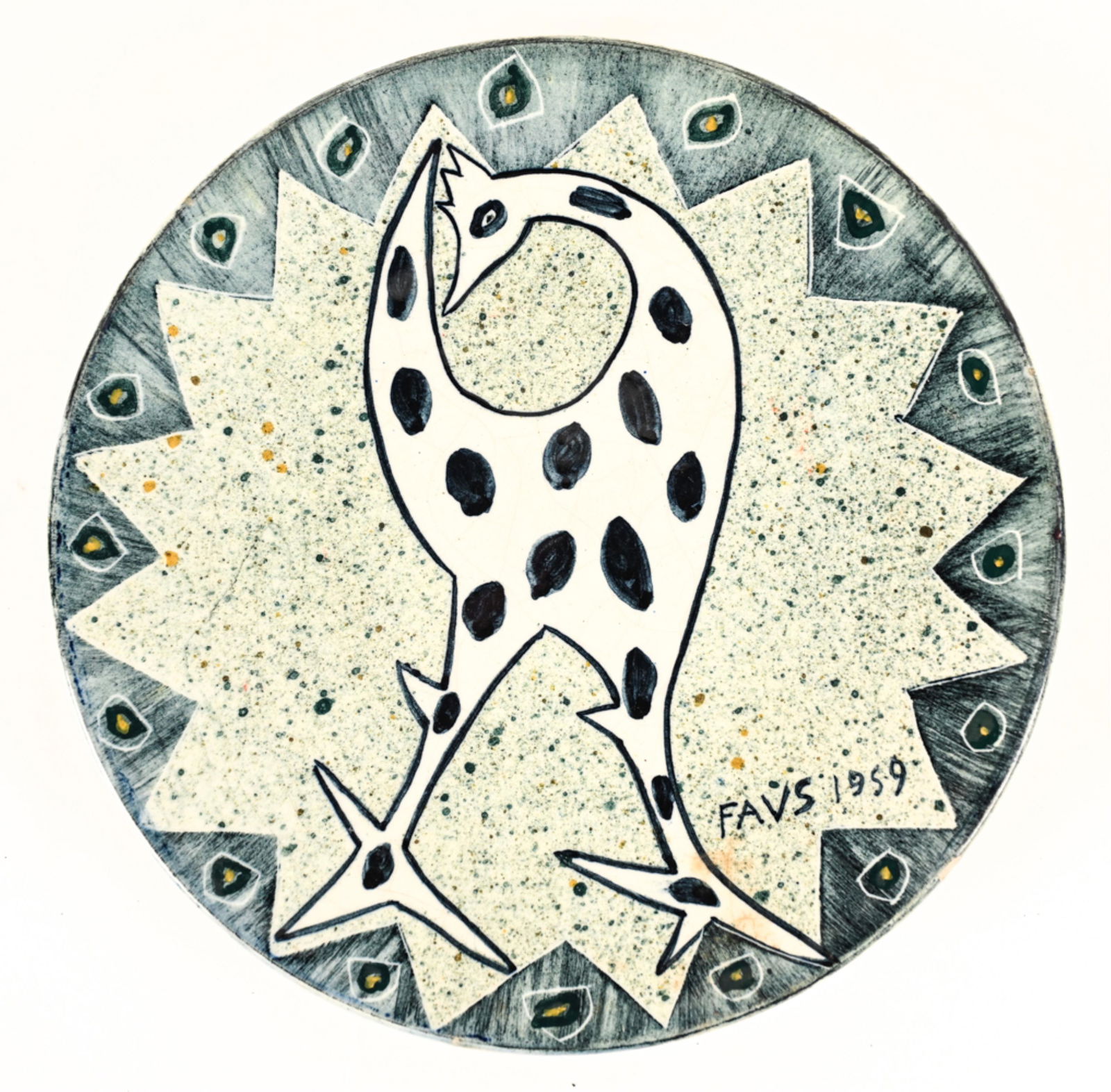 SIGNED STUDIO CERAMIC WALL PLATE, 1959 (1 of 8)