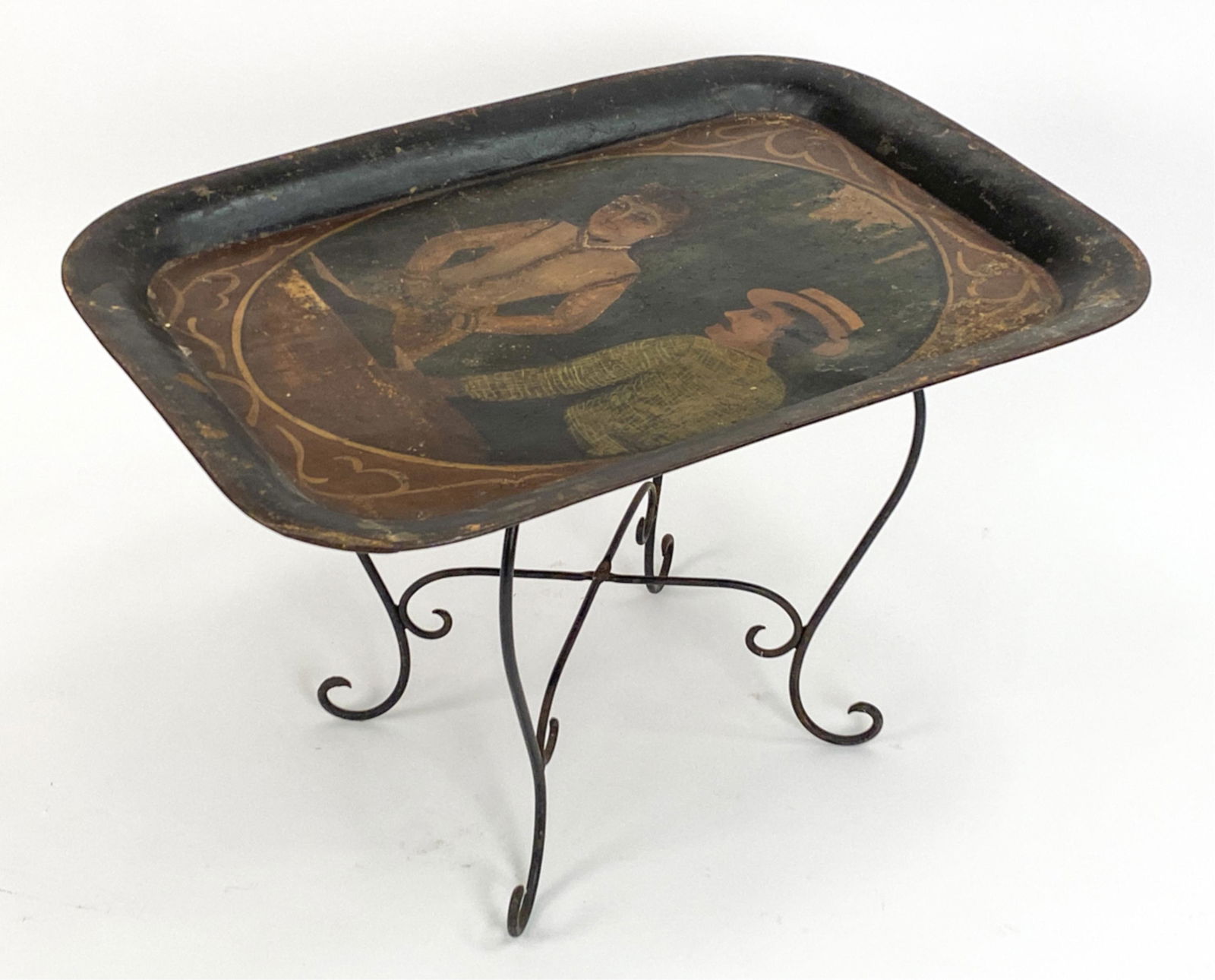 19TH C. FRENCH ANTIQUE TOLE TRAY TABLE (1 of 14)