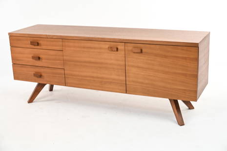 MATTHEW HILTON FOR CASE "CROSS" SIDEBOARD, WALNUT: Contemporary "Cross" sideboard in walnut finish, designed by Matthew Hilton for Case Furniture; labeled inside drawer. Dimensions: H 29.5" x W 74" x D 19.75" Condition: Missing cabinet shelves.