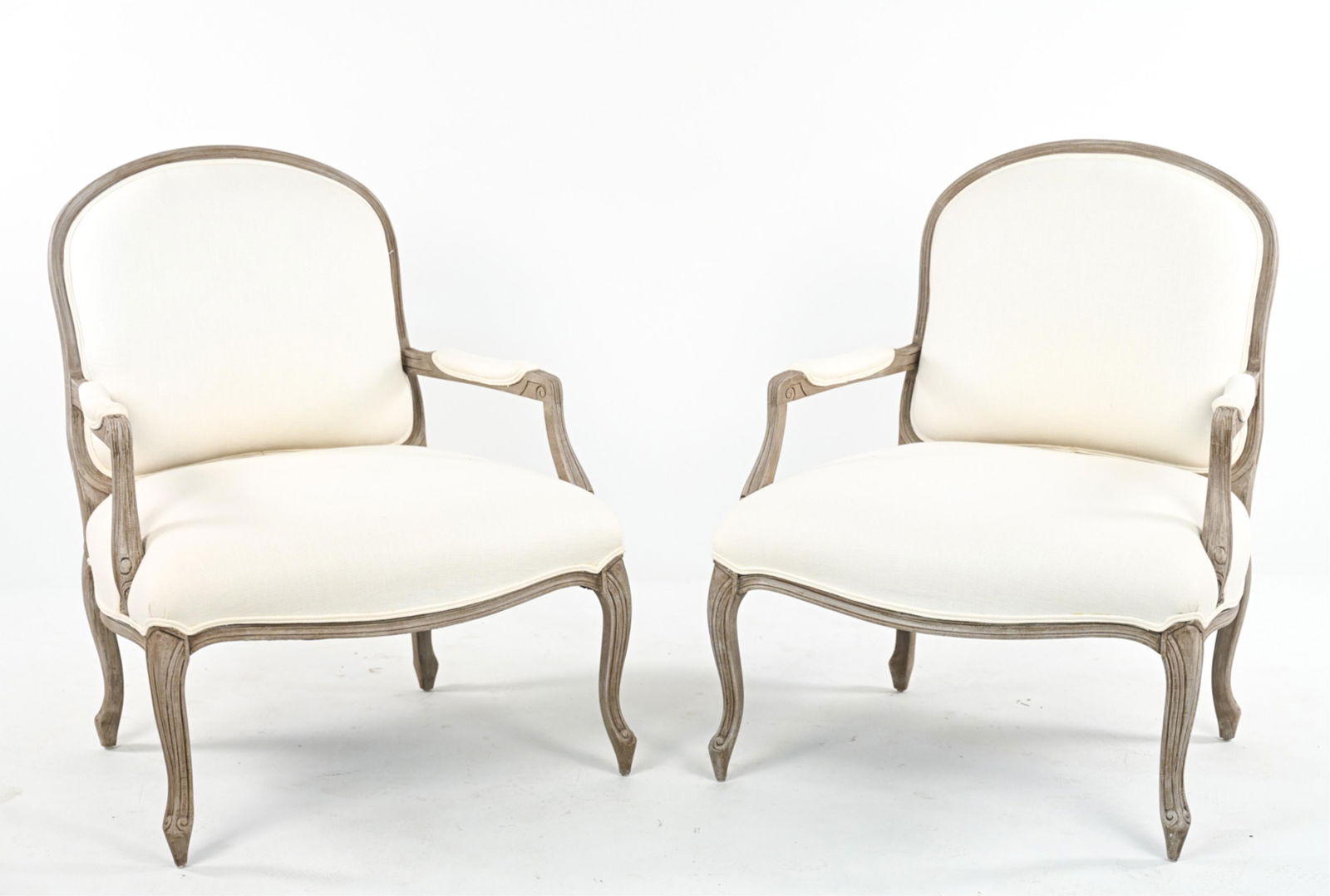 PAIR OF CONTEMPORARY FRENCH LINEN FAUTEUIL CHAIRS (1 of 10)
